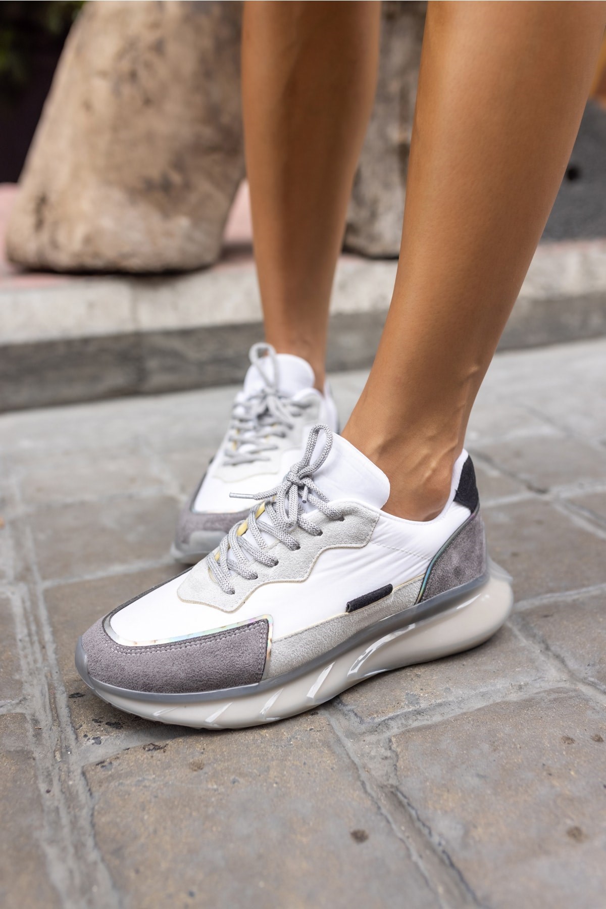 Kevin Kadin Beyaz Gri Garni Air Taban Sneaker