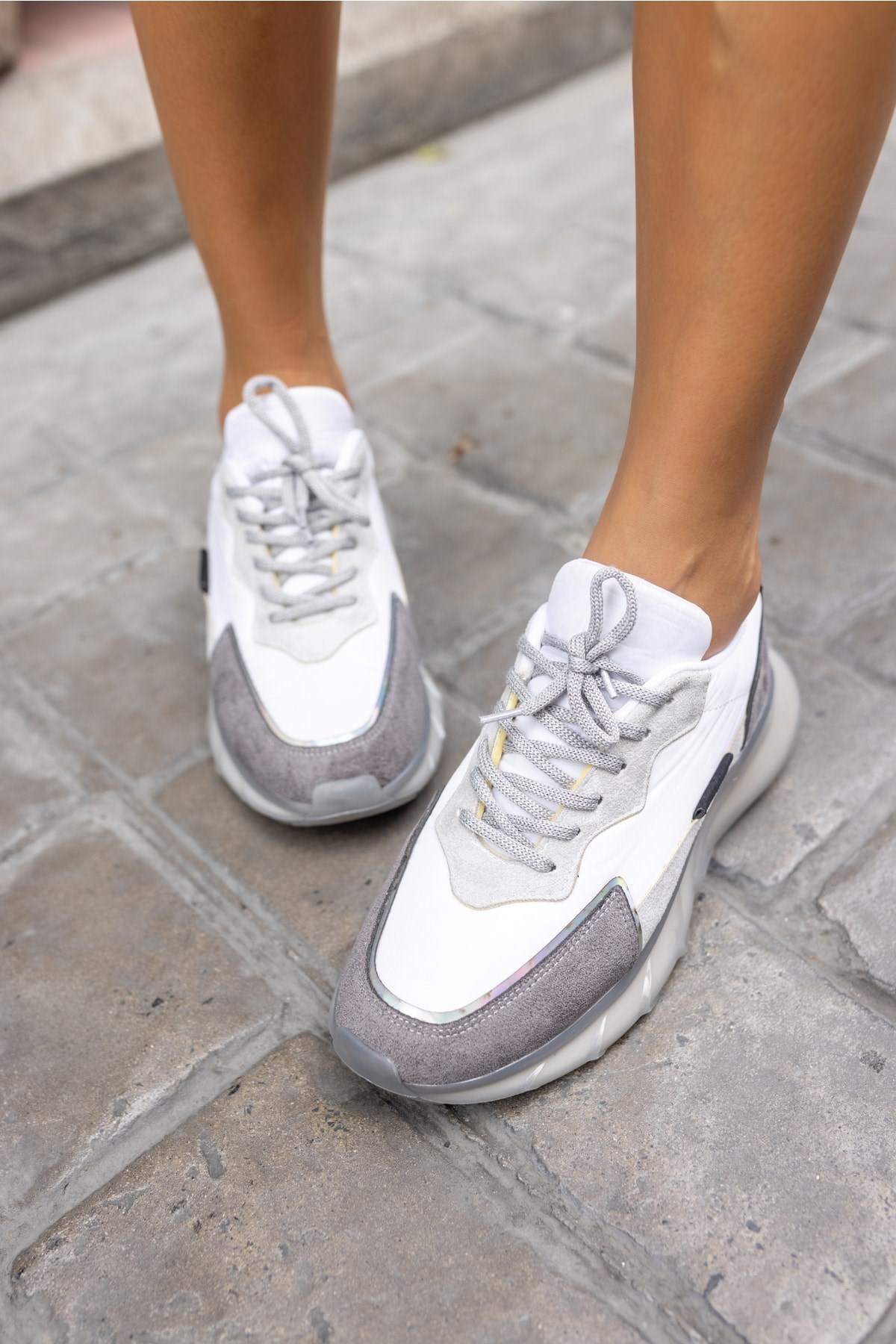 Kevin Kadin Beyaz Gri Garni Air Taban Sneaker