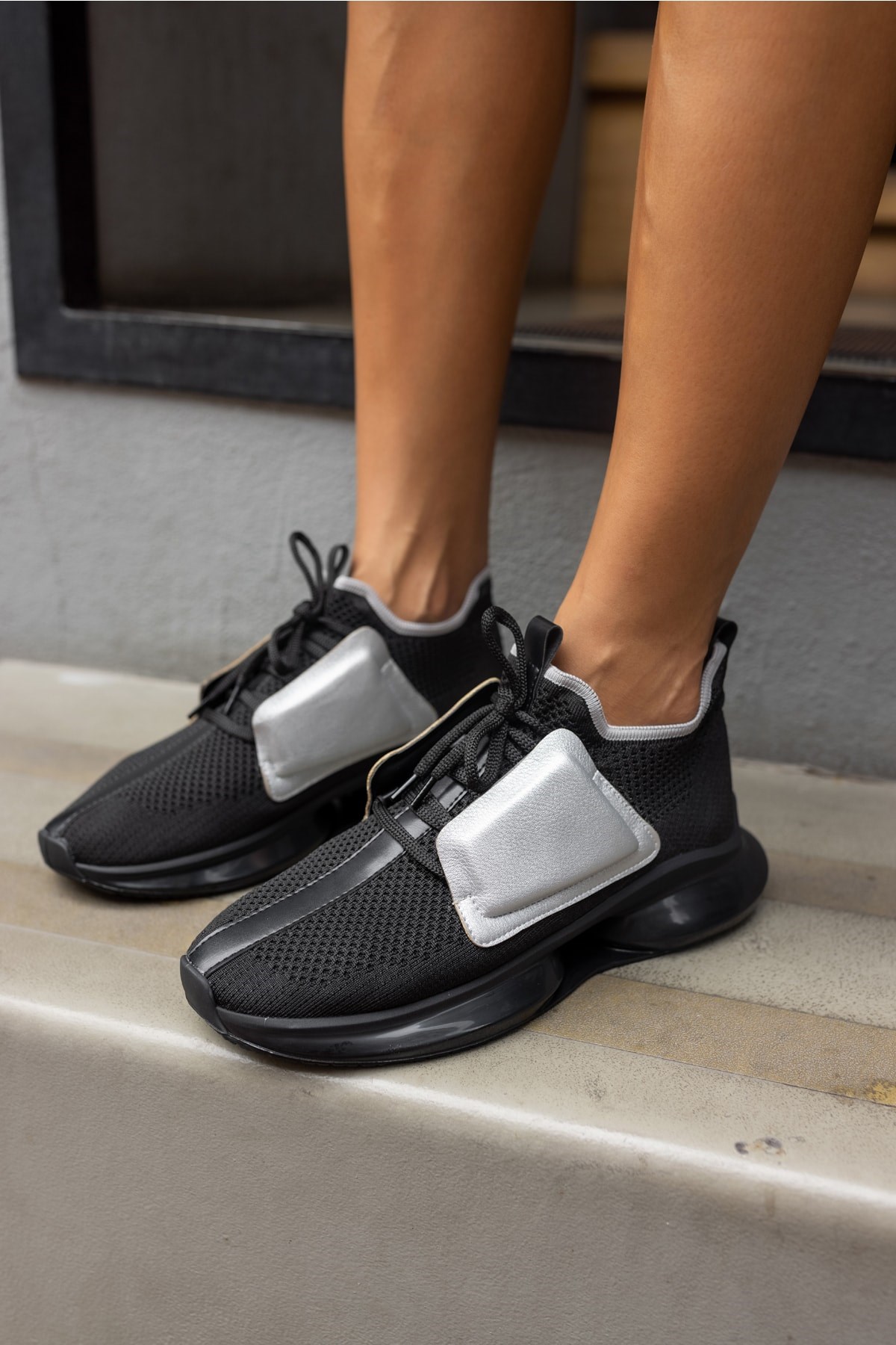 Lucas Kadin Siyah Gri Trıko Sneaker Ayakkabi
