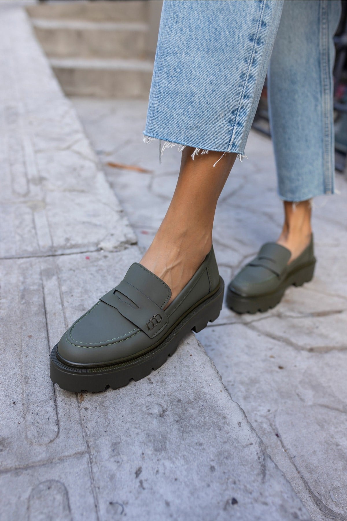 Mertens Kadın Yeşil Mat Deri Loafer Ayakkabi