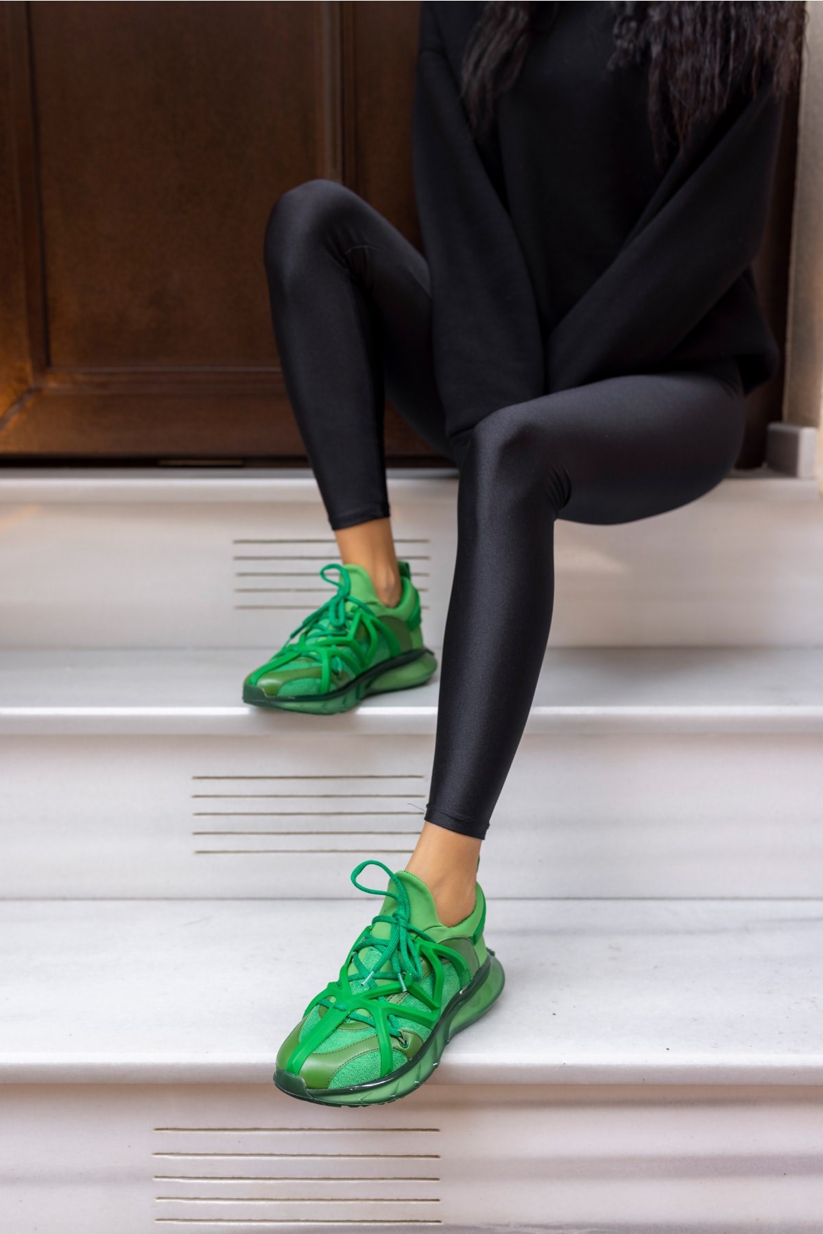 Boey Kadin Yeşil Dalgiç Kumaş Detay Sneaker