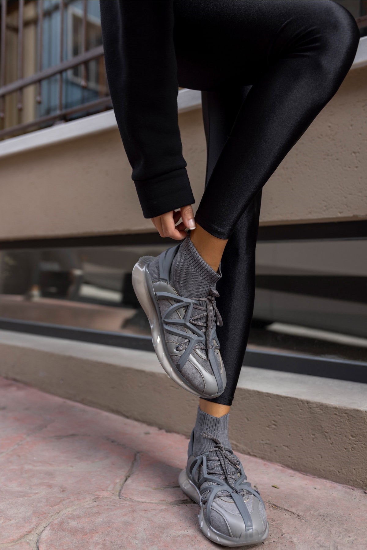 Storyq Kadin Gri Trıko Detay Sneaker