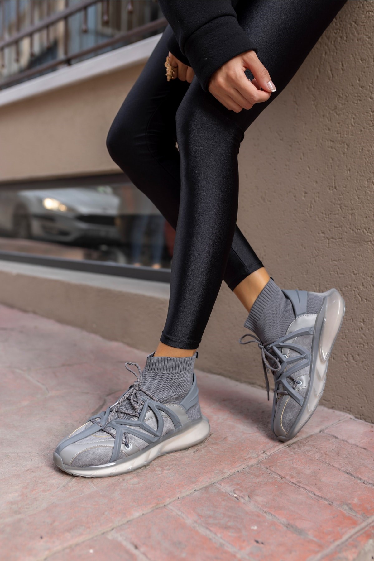 Storyq Kadin Gri Trıko Detay Sneaker