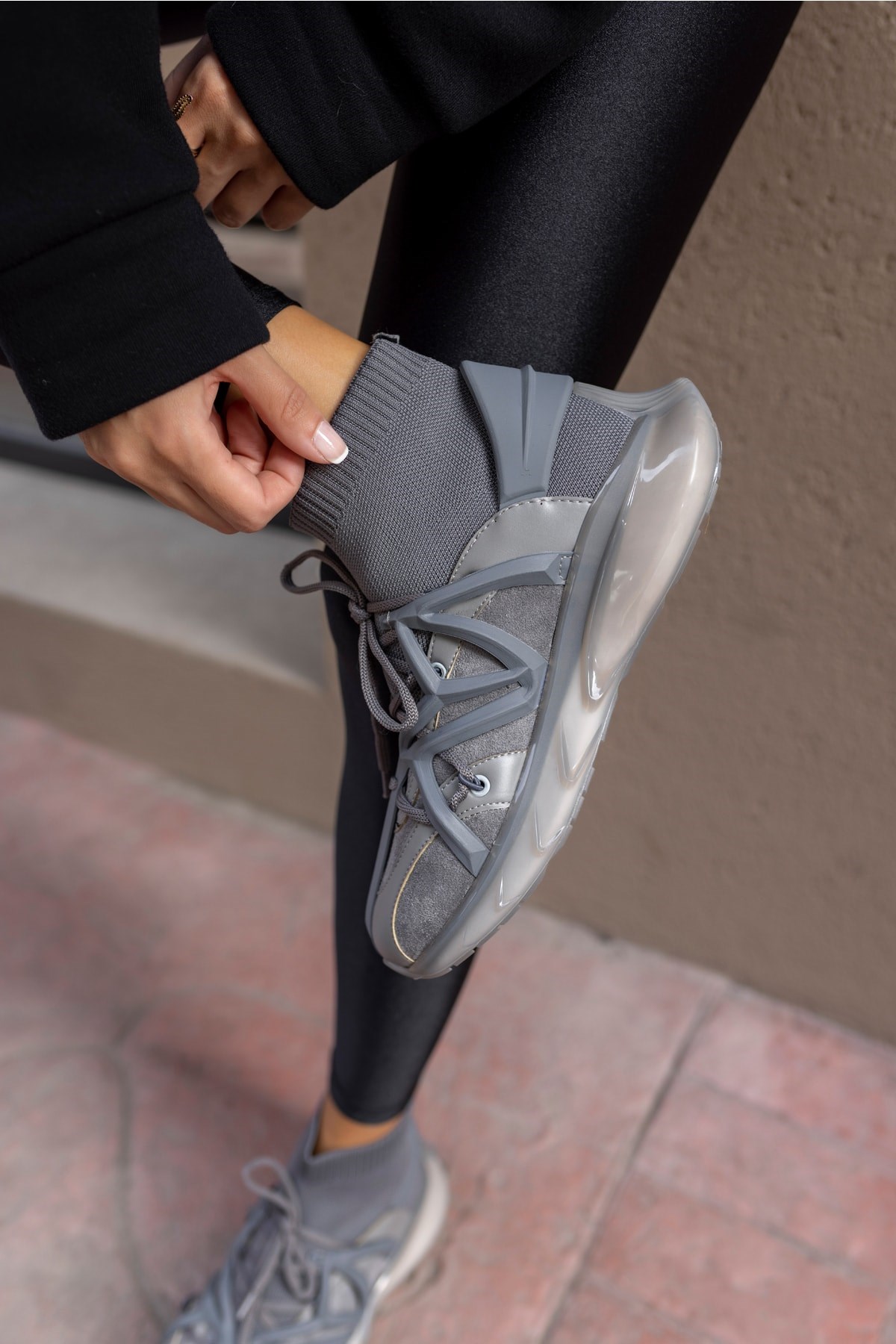 Storyq Kadin Gri Trıko Detay Sneaker