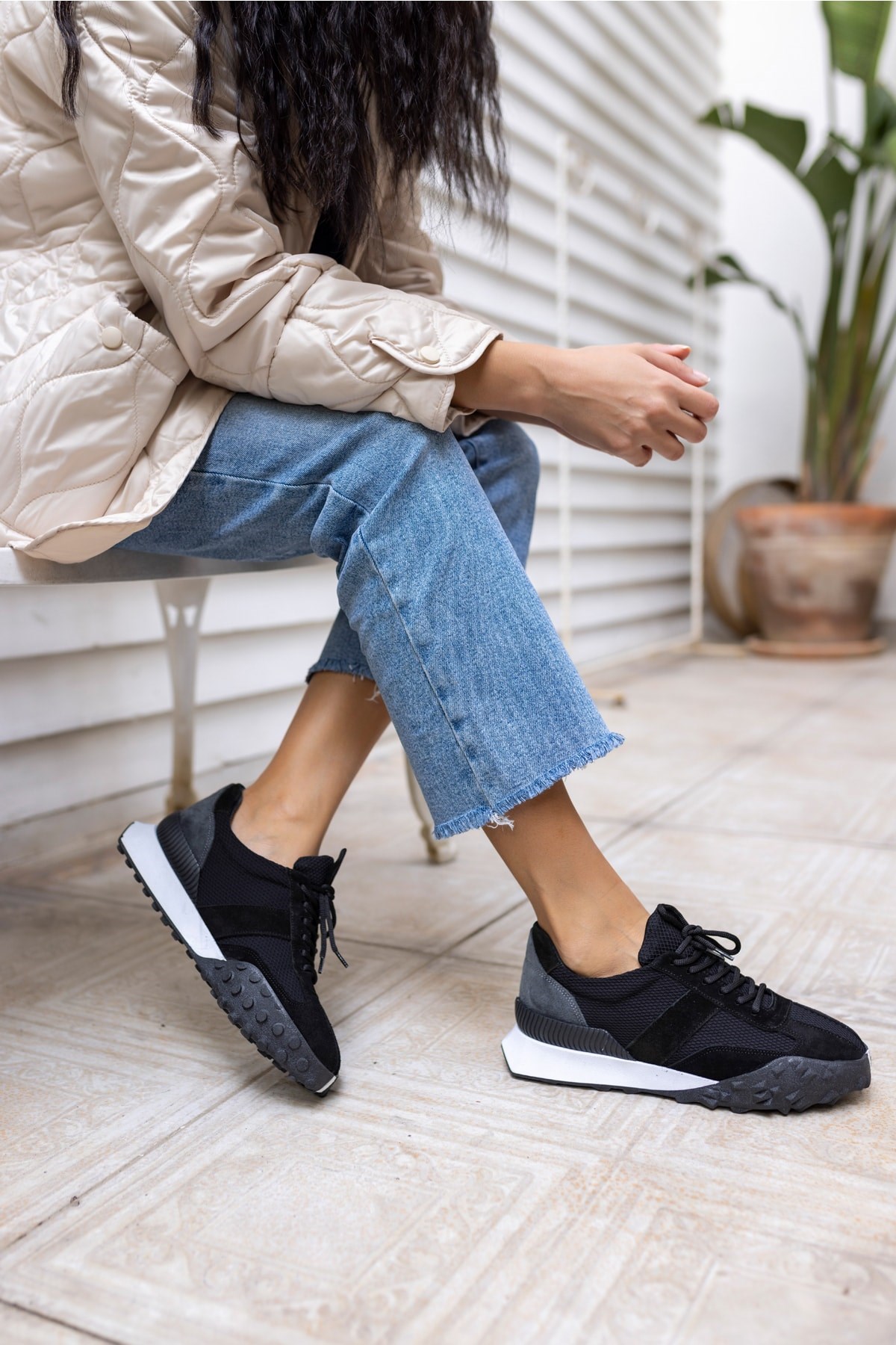 Lascor Kadın Siyah Gercek Suet Sneaker