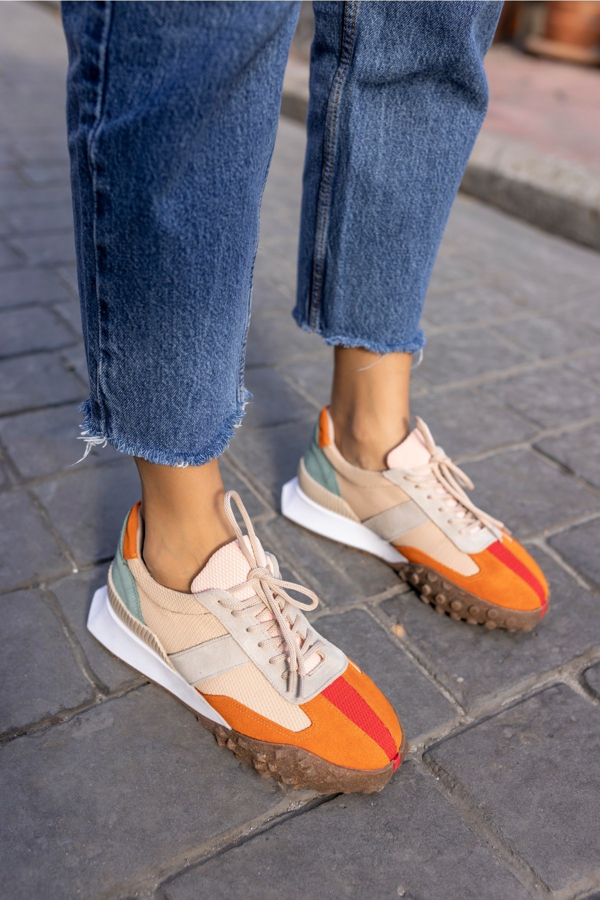 Lascor Kadın Orange Bej Garnili Gercek Suet Sneaker