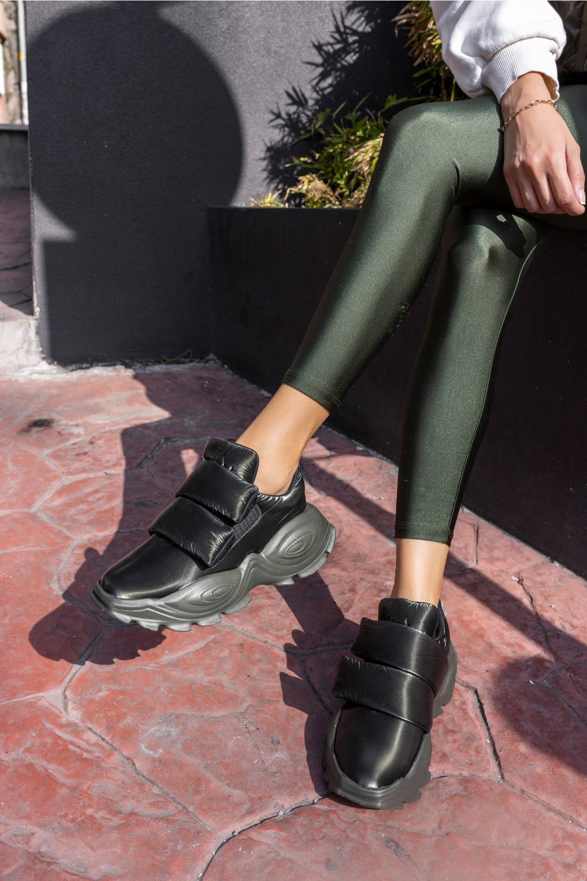 Populare Kadın Yeşil Parasut Kumaş Sneaker