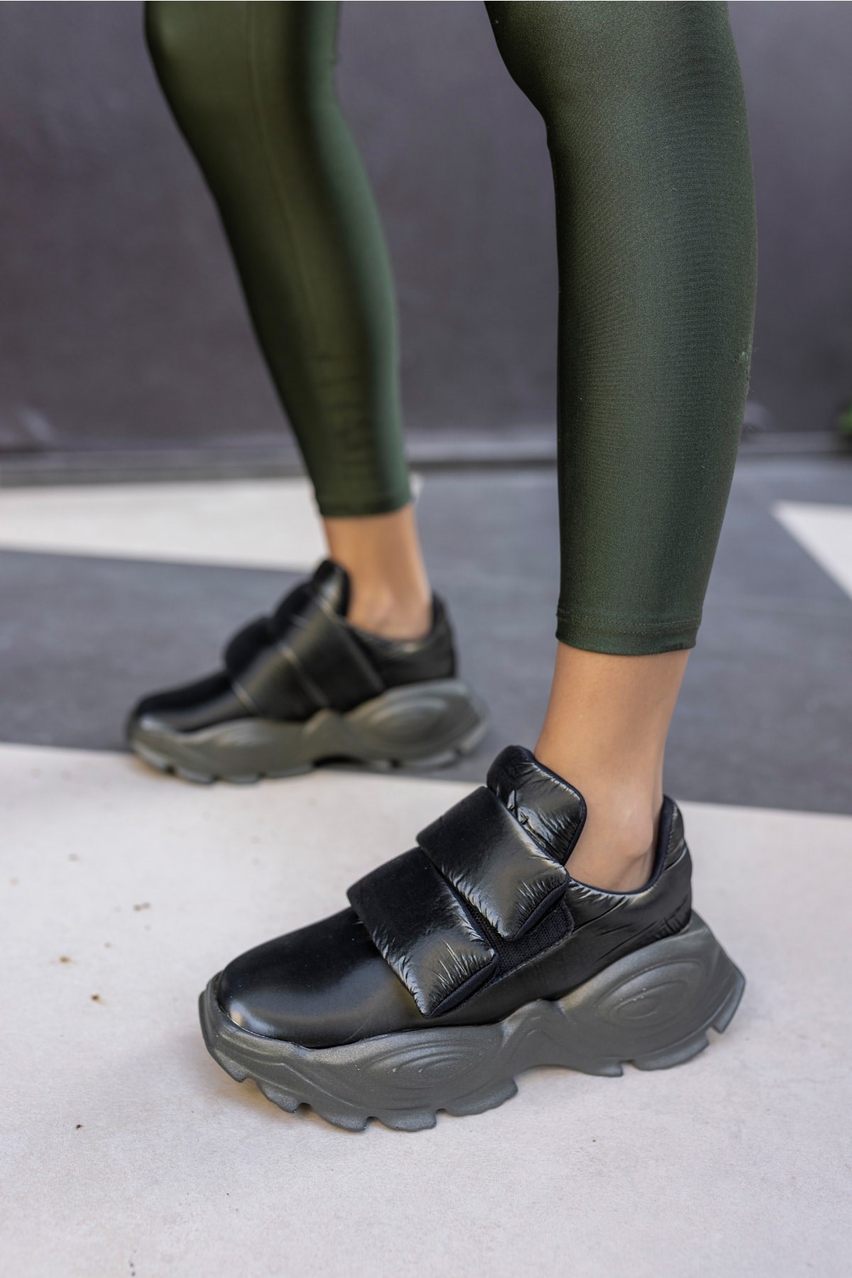 Populare Kadın Yeşil Parasut Kumaş Sneaker