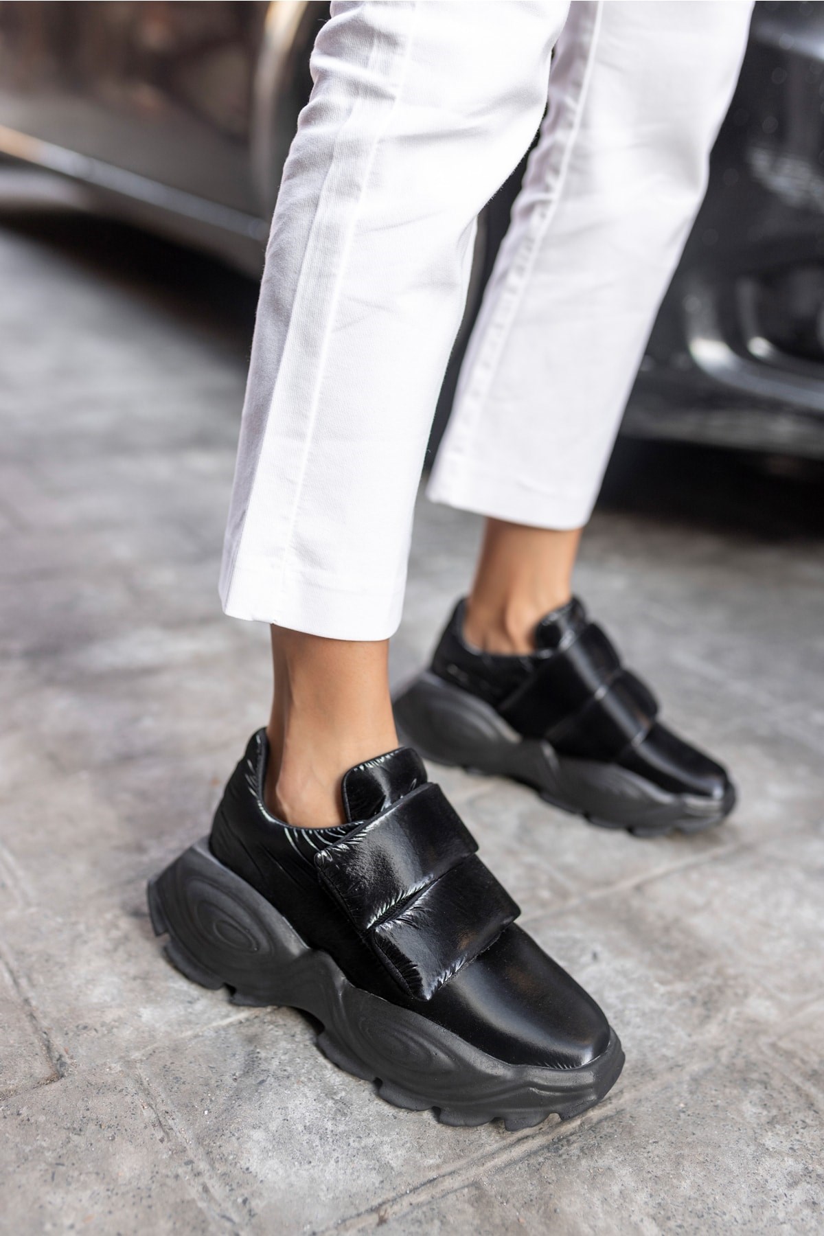 Populare Kadın Siyah Parasut Kumaş Sneaker
