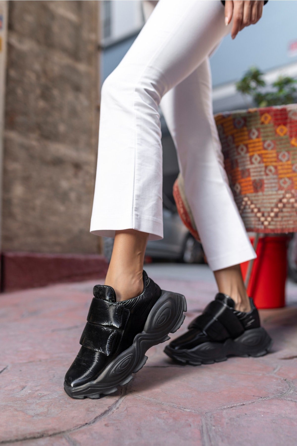 Populare Kadın Siyah Parasut Kumaş Sneaker