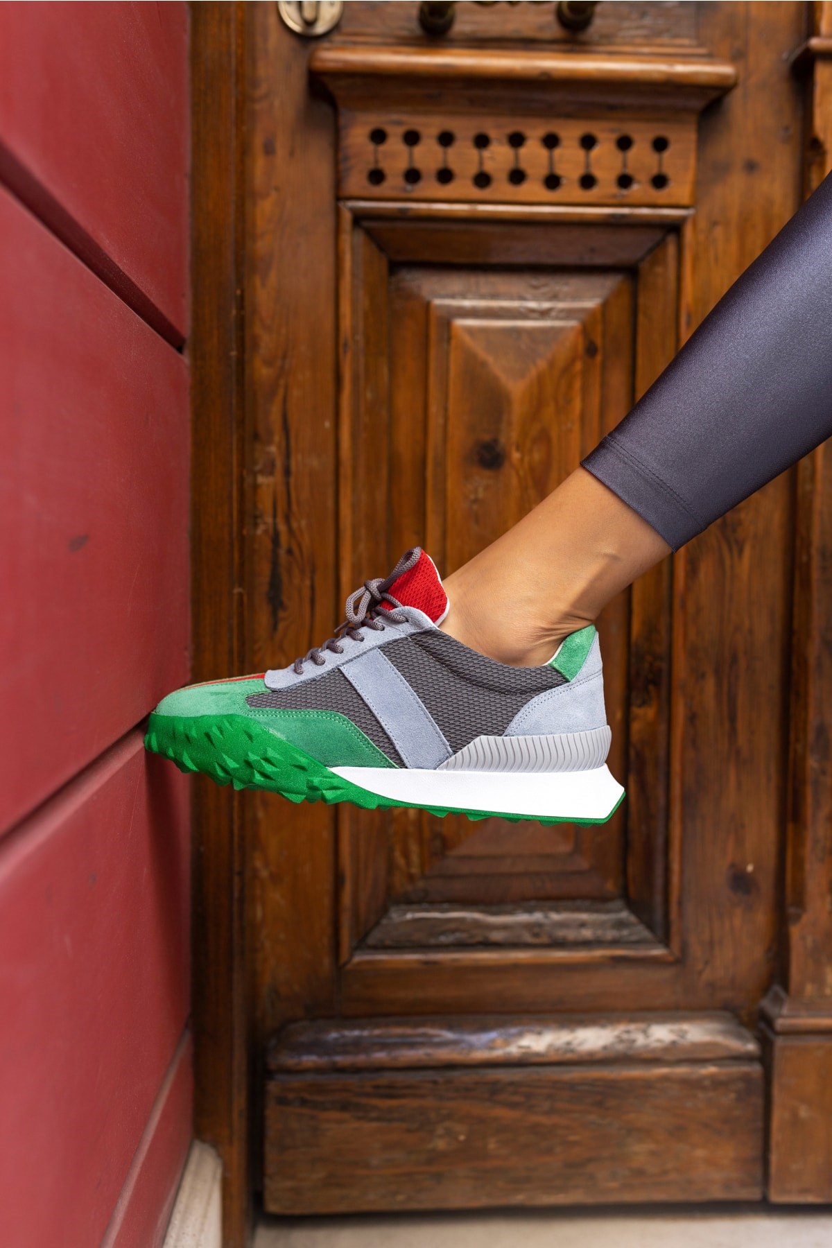 Lascor Kadın Yeşil Gercek Suet Gri Garnılı Sneaker