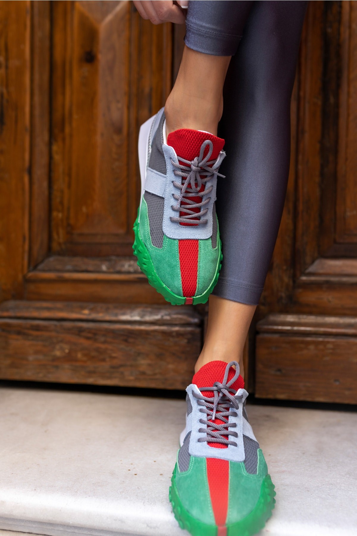 Lascor Kadın Yeşil Gercek Suet Gri Garnılı Sneaker