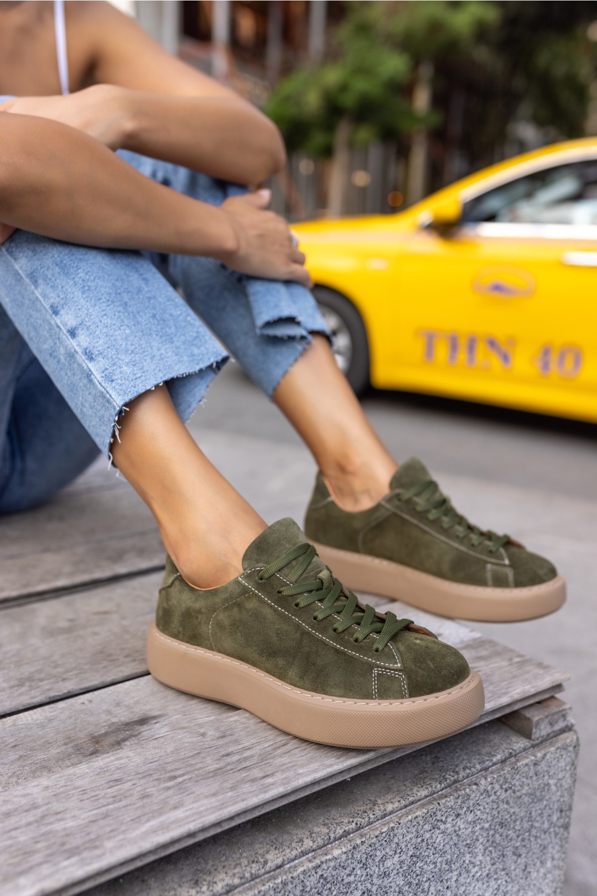 Angelo Kadın Haki Gercek Suet Sneaker