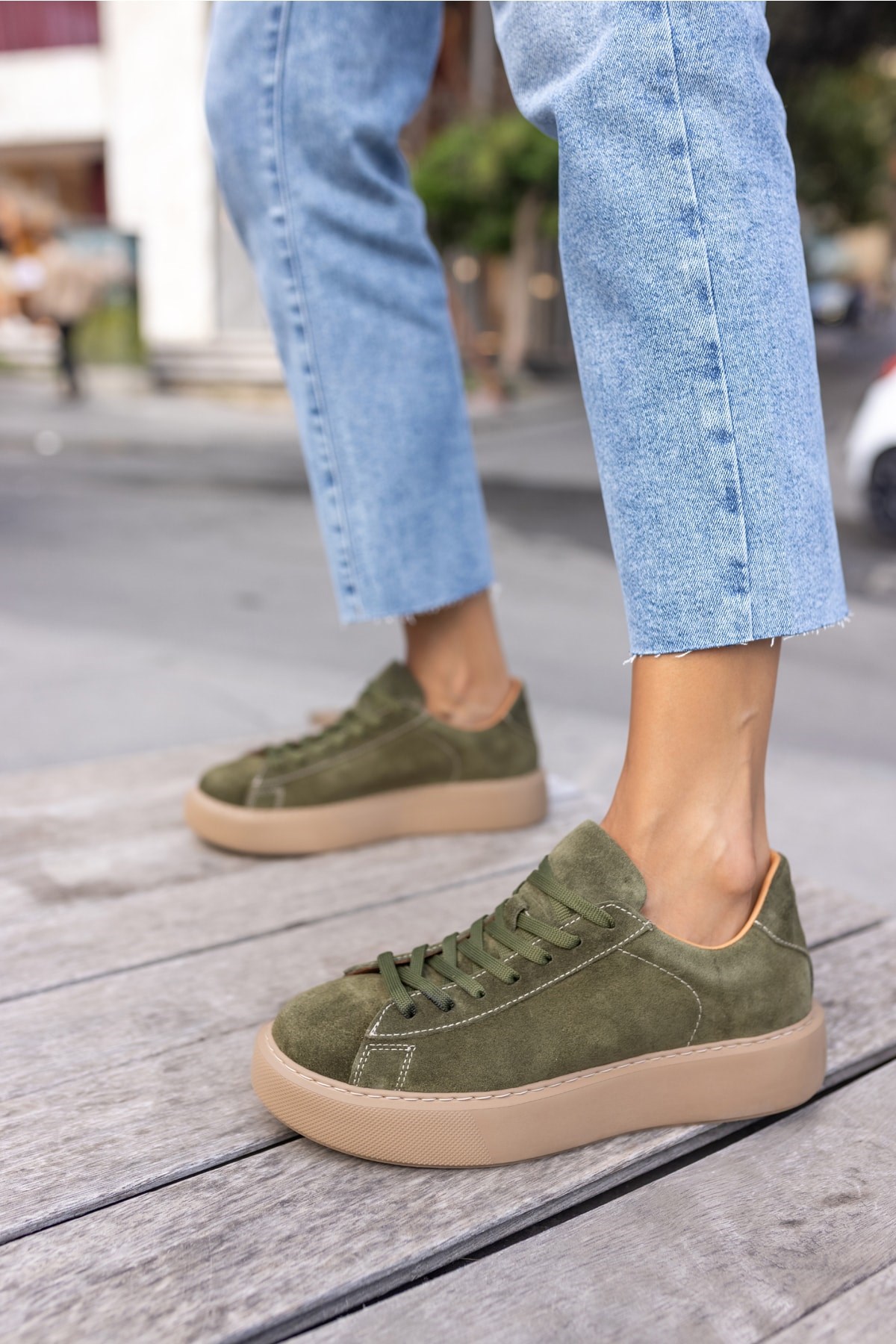 Angelo Kadın Haki Gercek Suet Sneaker