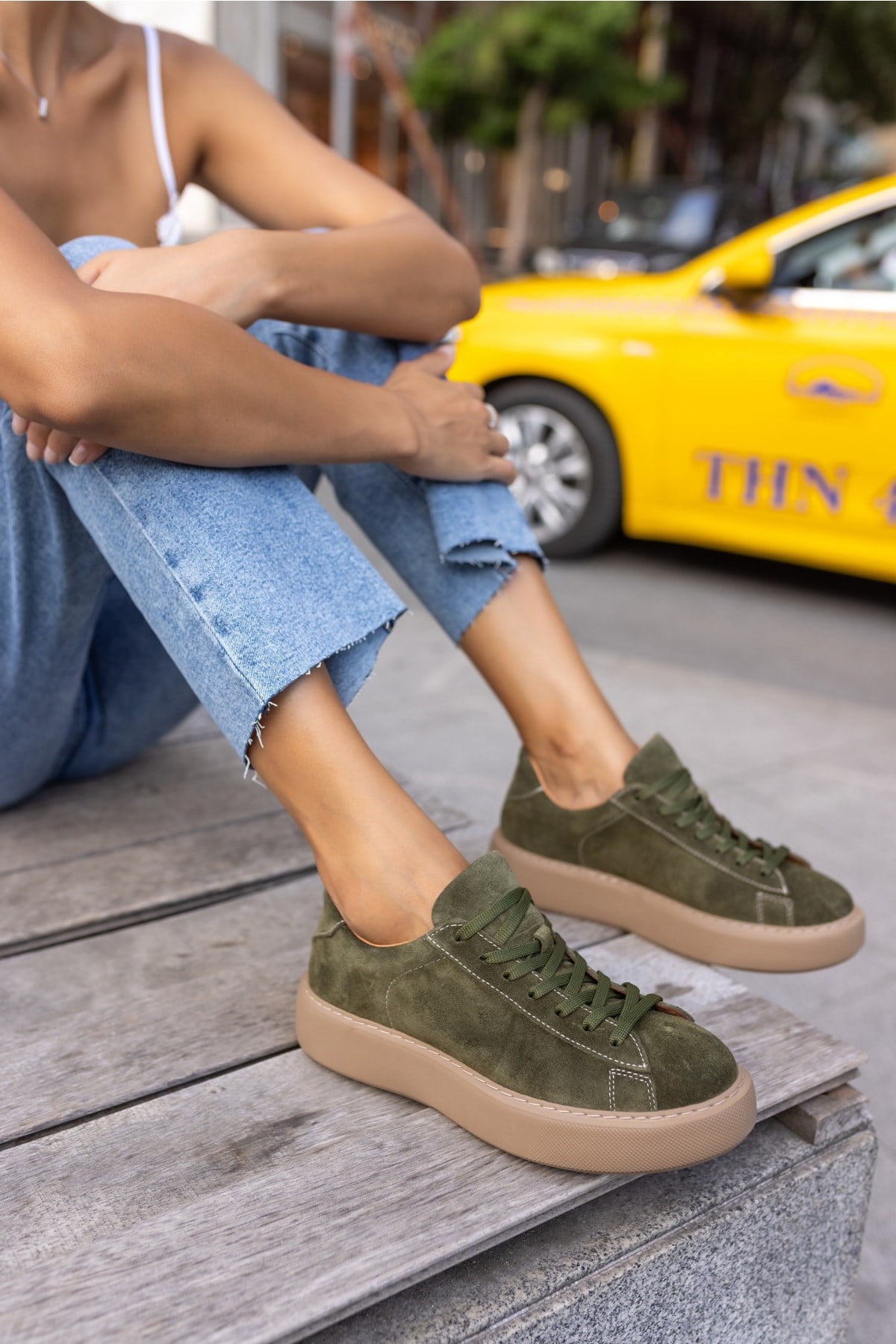Angelo Kadın Haki Gercek Suet Sneaker