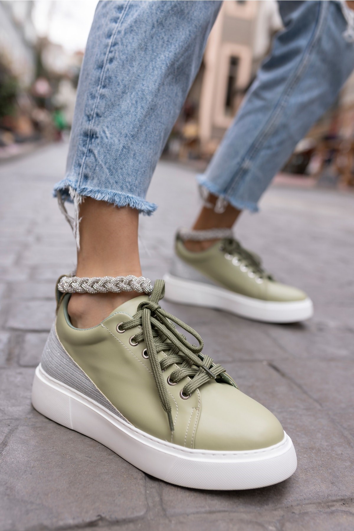 Oscar Kadın Yeşil Bilek Taş Detay Sneaker