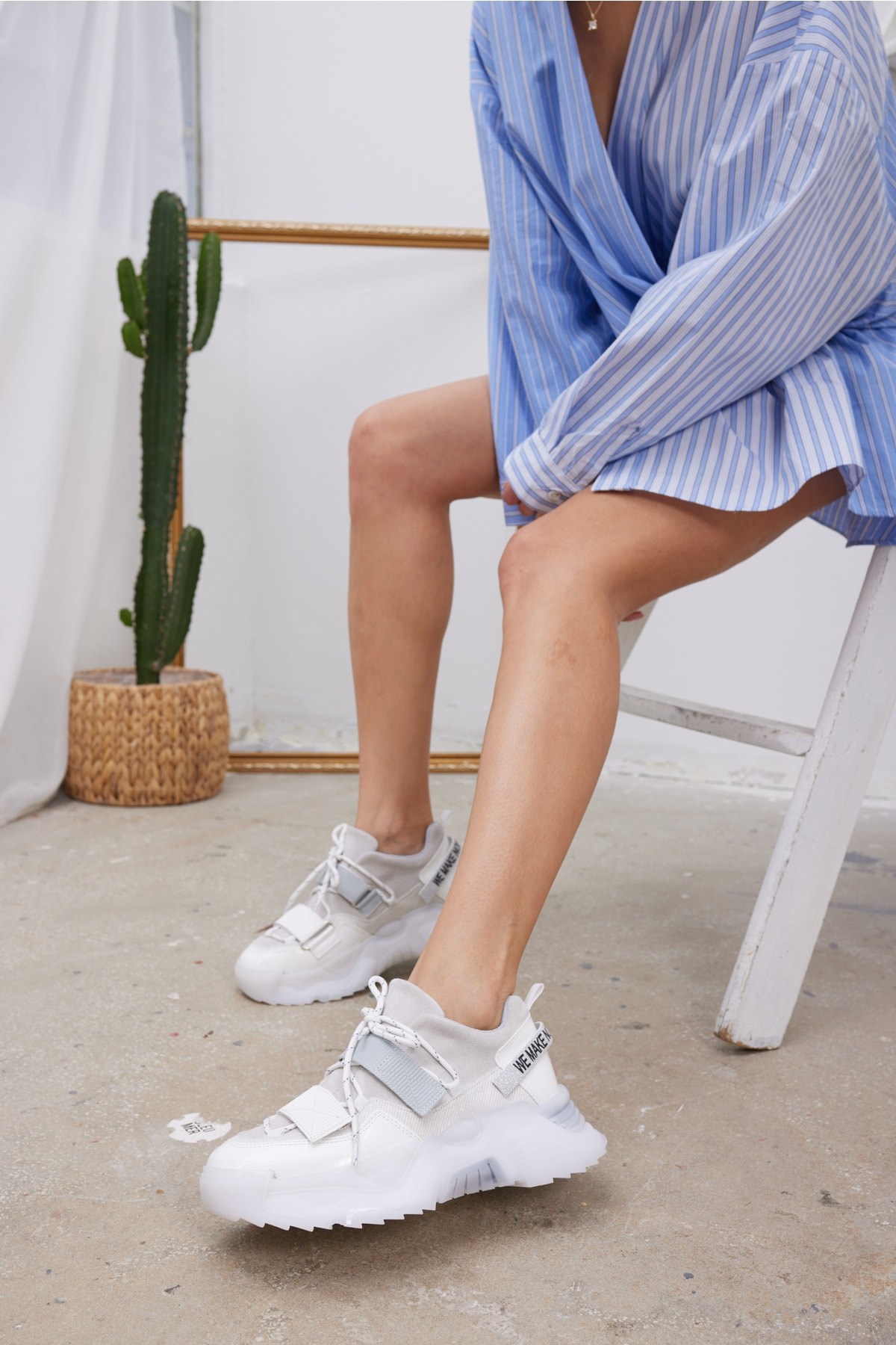 Galina Kadın Beyaz Cırtlı Sneaker