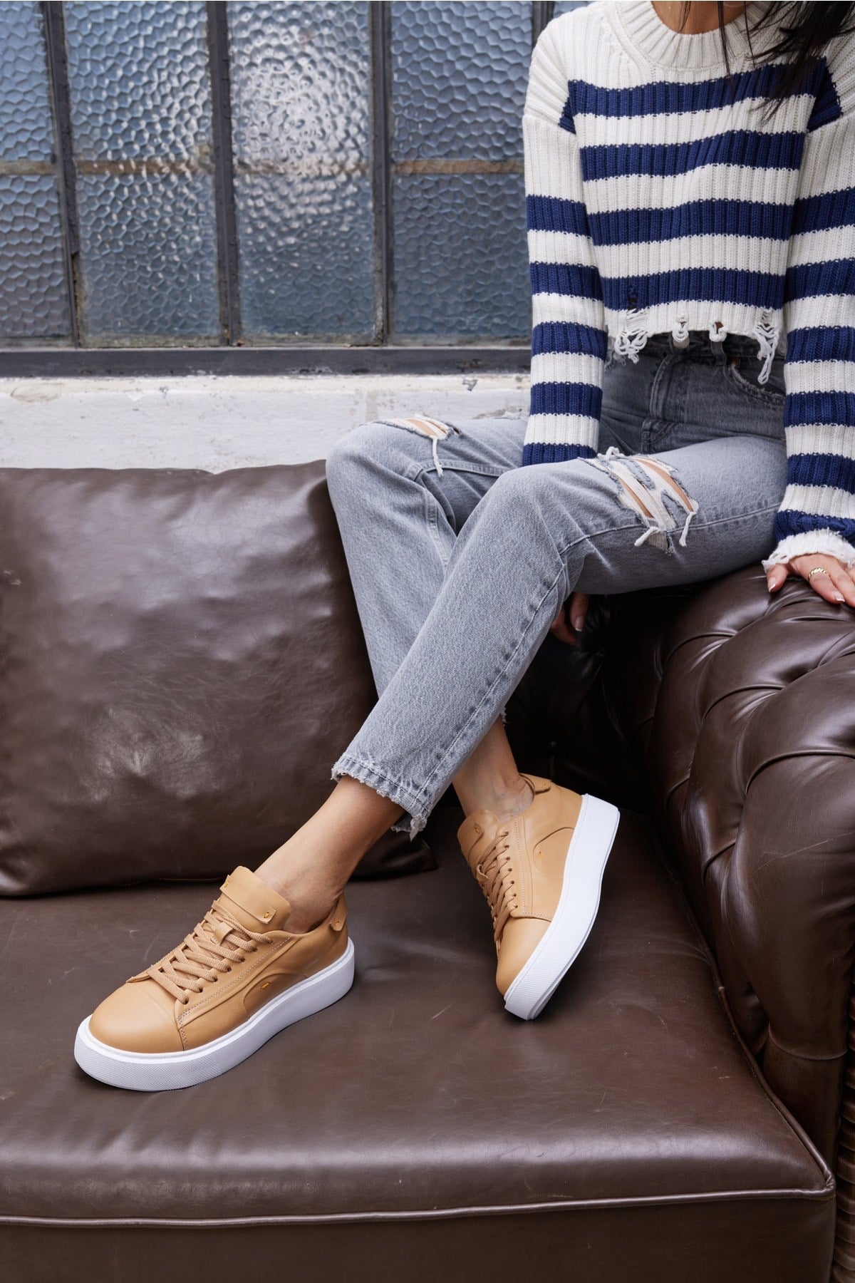 Janıska Kadın Nude Gercek Deri Eva Taban Sneaker