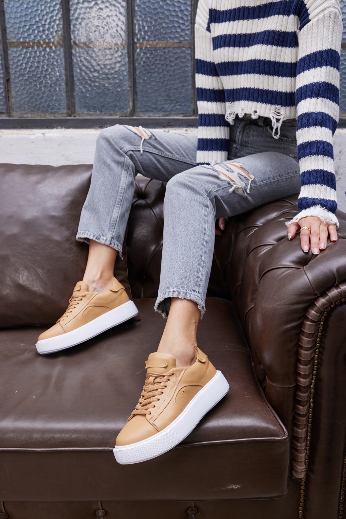 Janıska Kadın Nude Gercek Deri Eva Taban Sneaker
