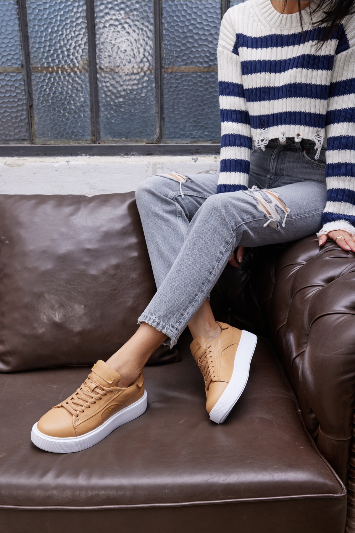 Janıska Kadın Nude Gercek Deri Eva Taban Sneaker