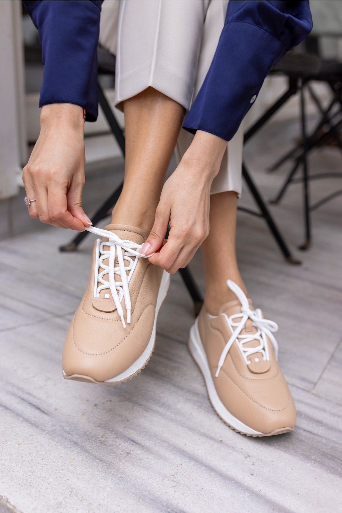 Tobias Kadın Nude Gercek Deri Puff Sneaker