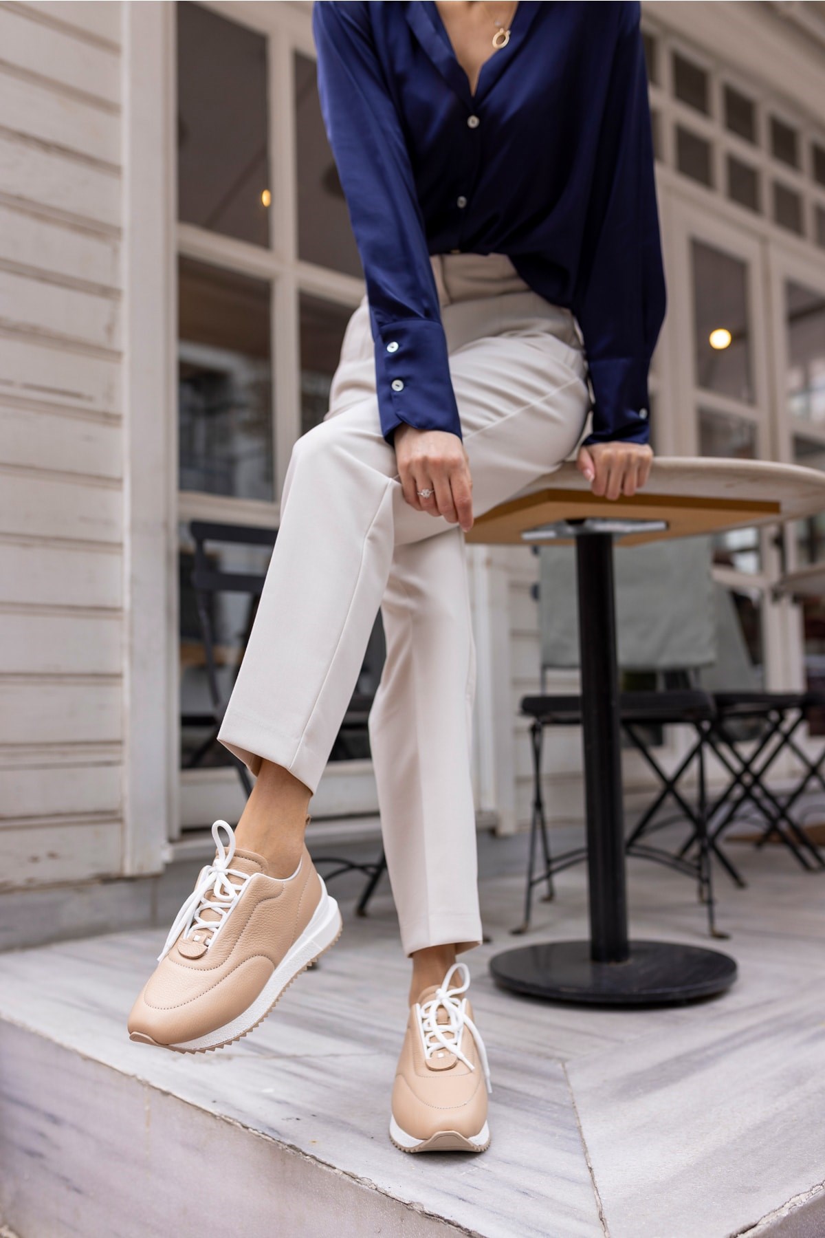 Tobias Kadın Nude Gercek Deri Puff Sneaker