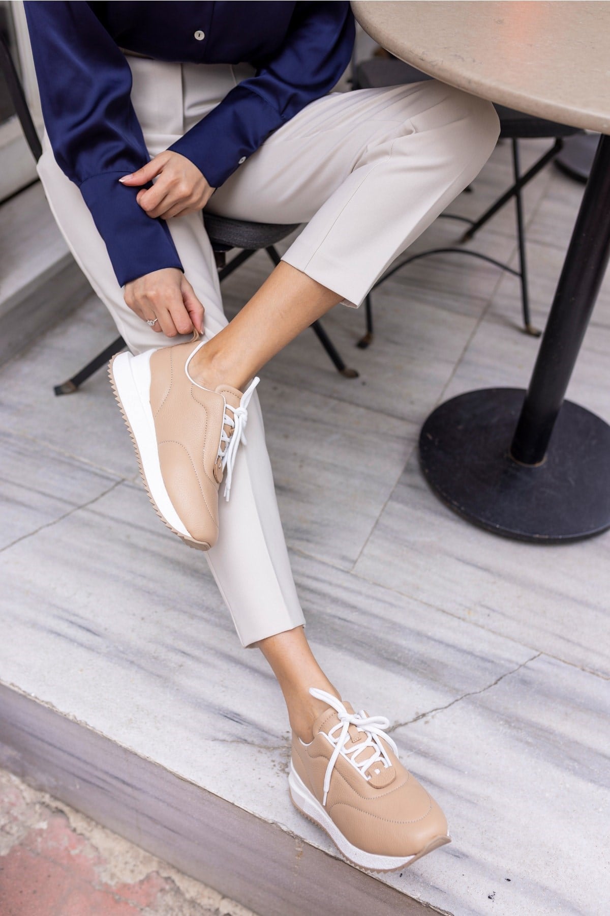 Tobias Kadın Nude Gercek Deri Puff Sneaker