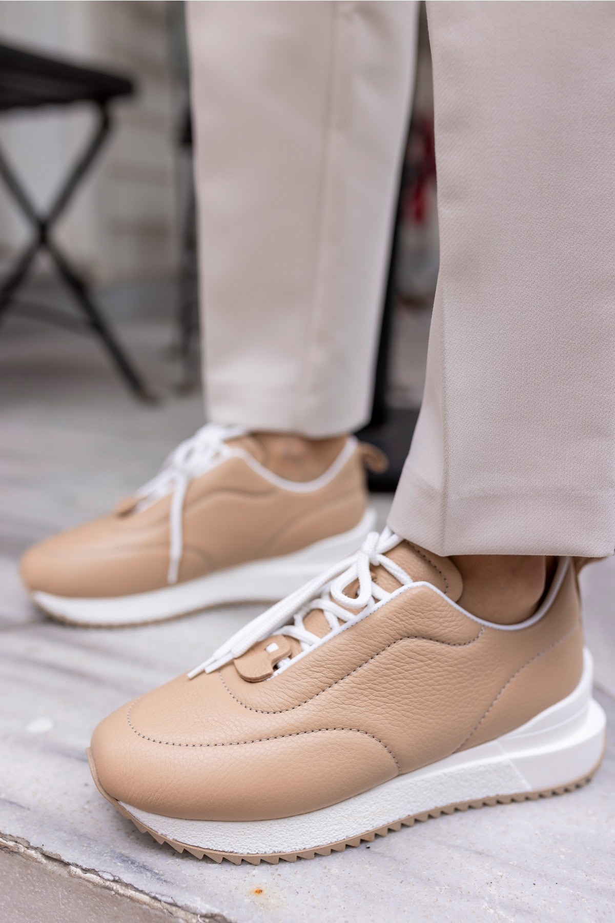 Tobias Kadın Nude Gercek Deri Puff Sneaker