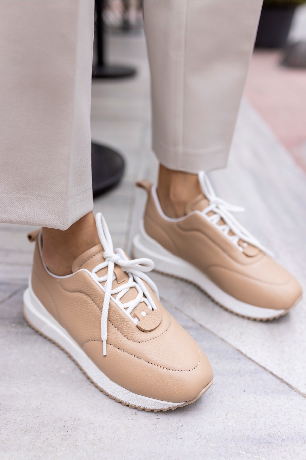 Tobias Kadın Nude Gercek Deri Puff Sneaker