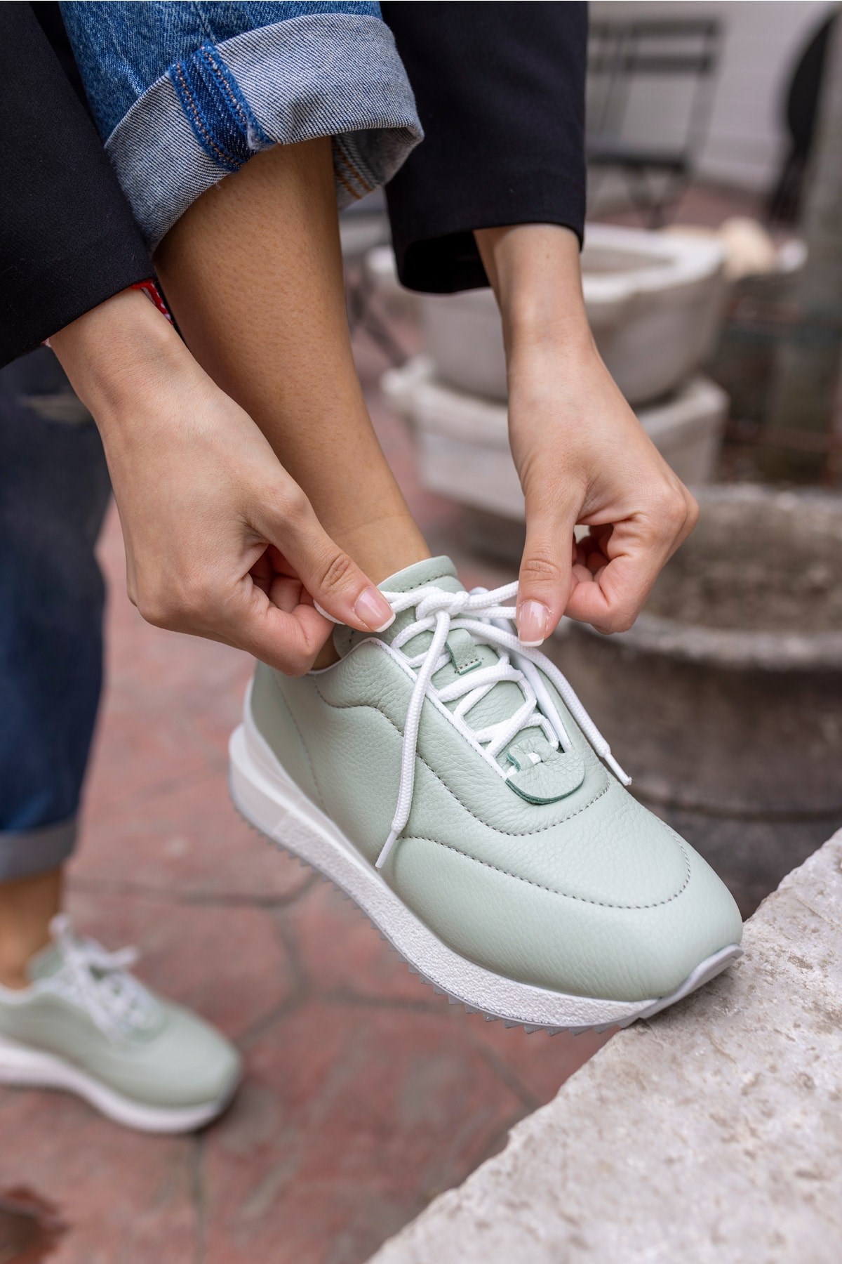 Tobias Kadin Avakodo Yeşil Gercek Deri Puff Sneaker