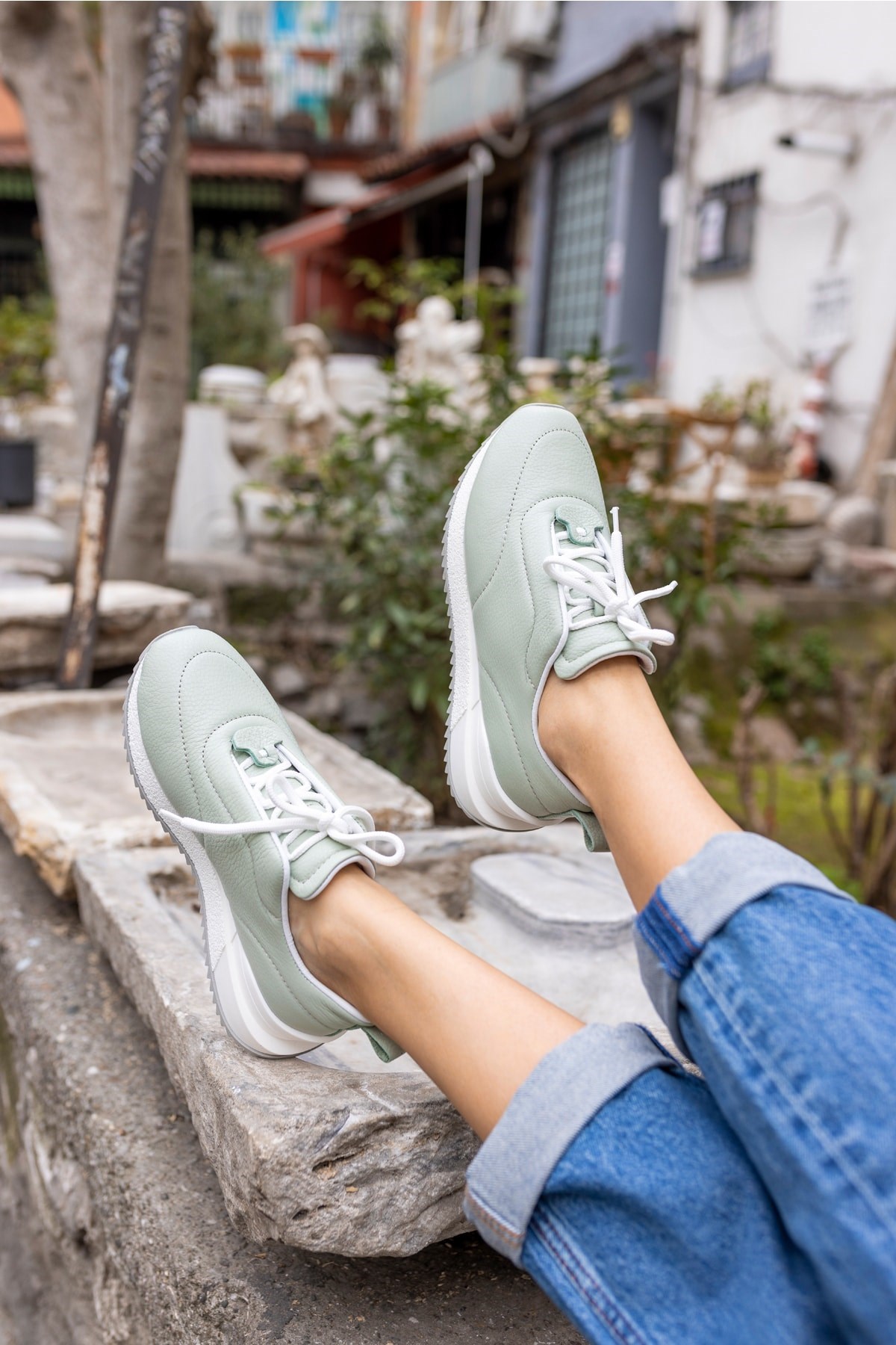 Tobias Kadin Avakodo Yeşil Gercek Deri Puff Sneaker