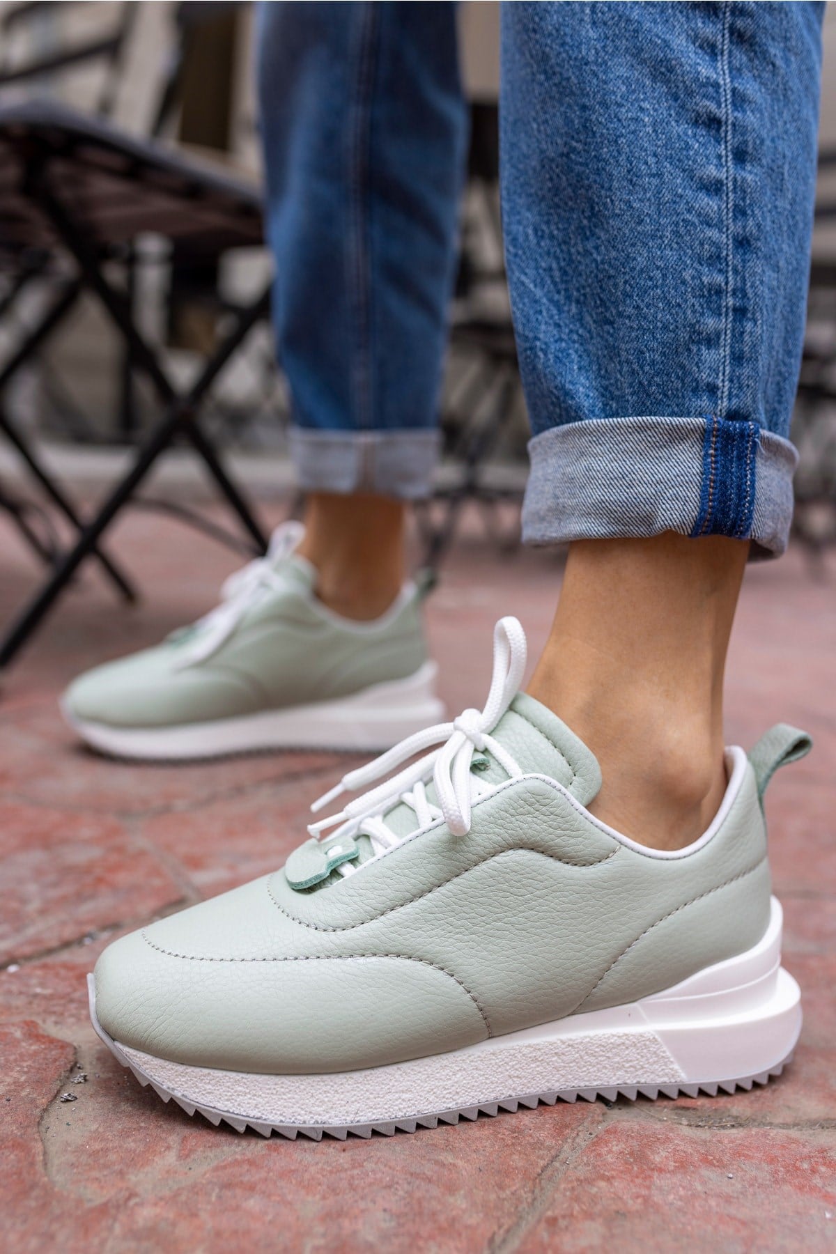 Tobias Kadin Avakodo Yeşil Gercek Deri Puff Sneaker