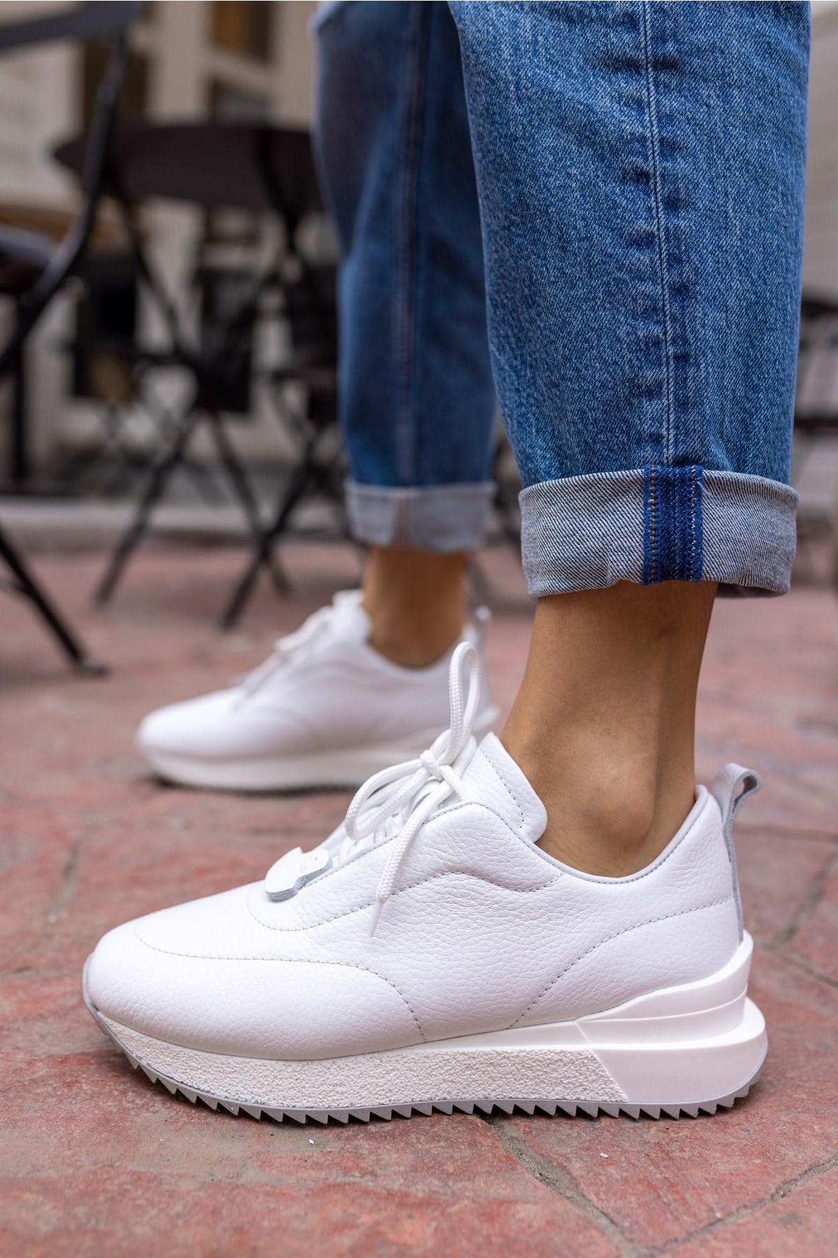 Tobias Kadin Beyaz Gercek Deri Sneaker