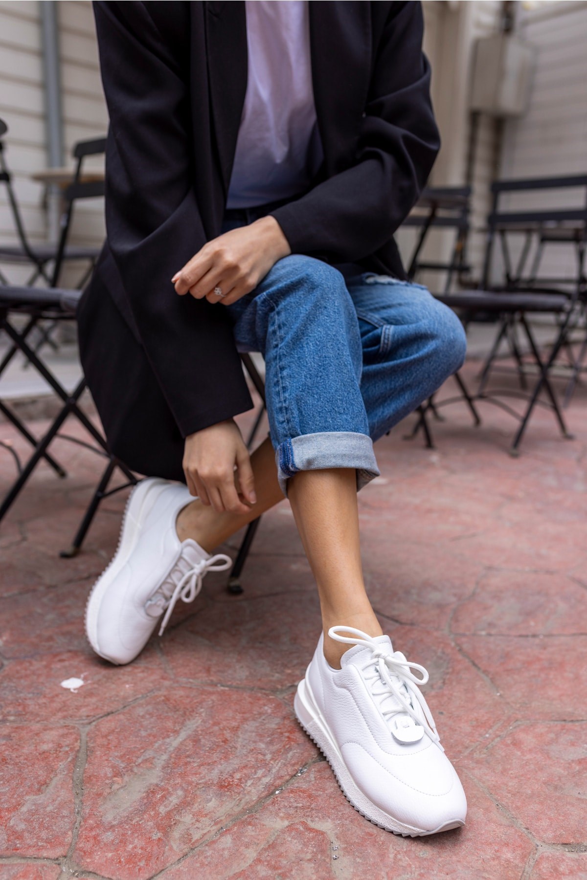 Tobias Kadin Beyaz Gercek Deri Sneaker