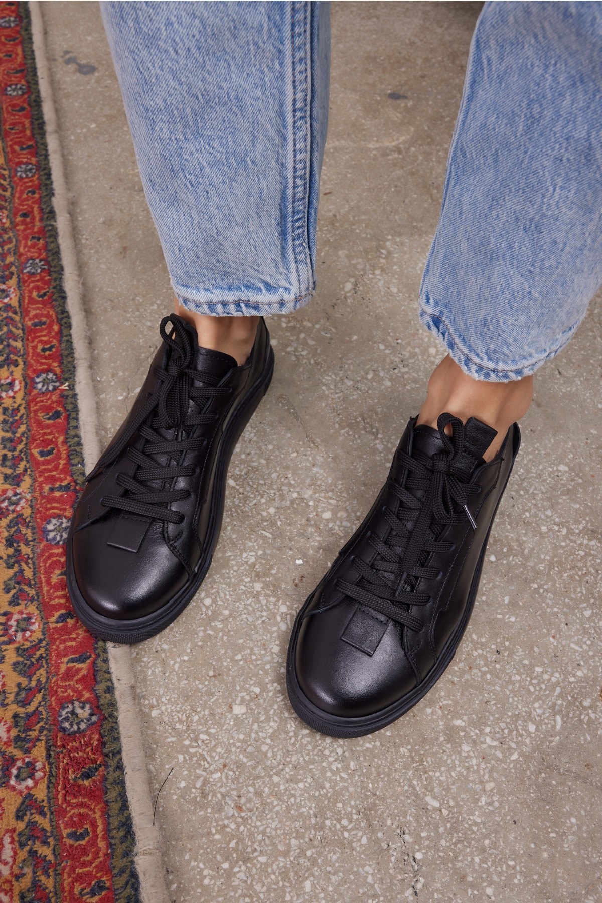 Junya Kadın Siyah Gercek Deri Sneaker