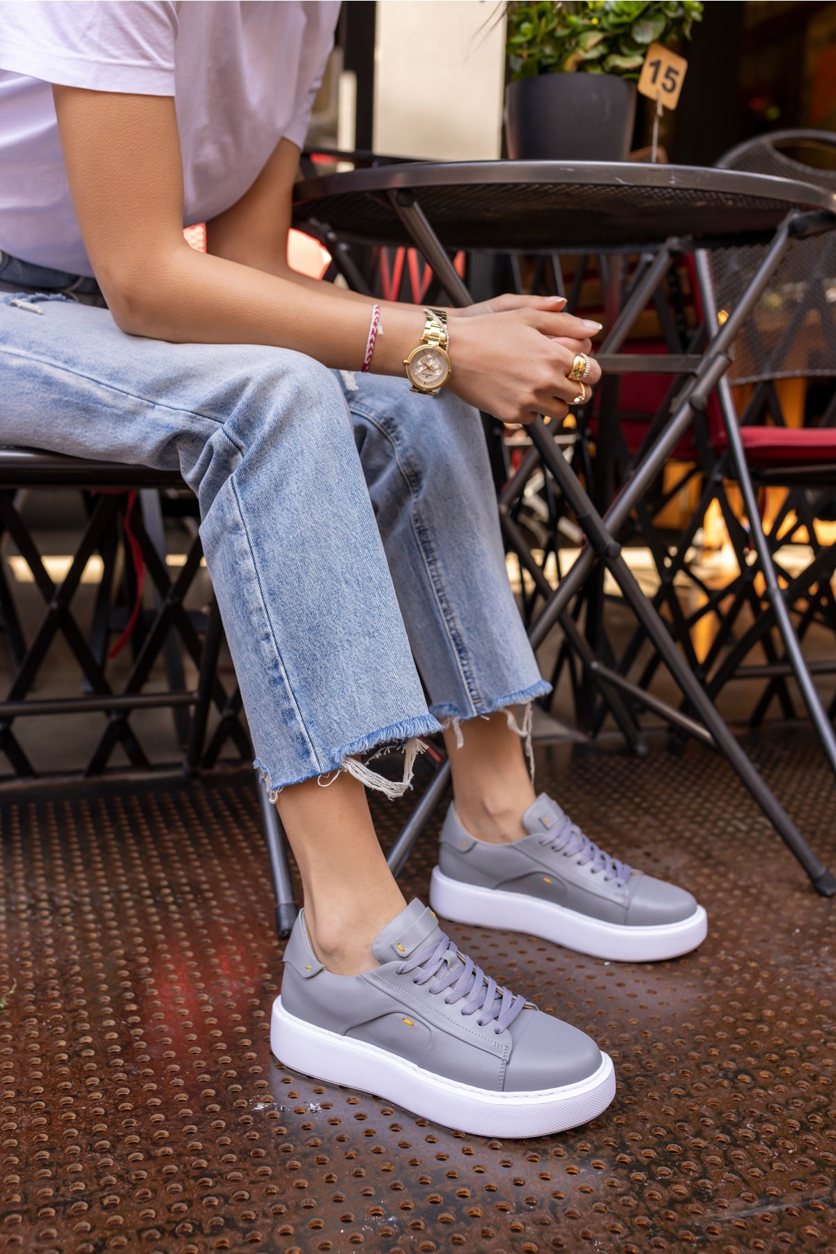 Janiska Kadin Gri Gercek Deri Eva Taban Sneaker
