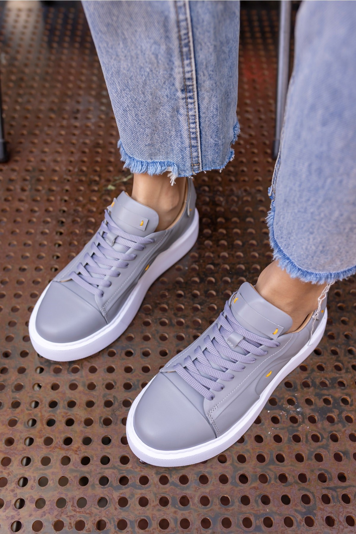 Janiska Kadin Gri Gercek Deri Eva Taban Sneaker