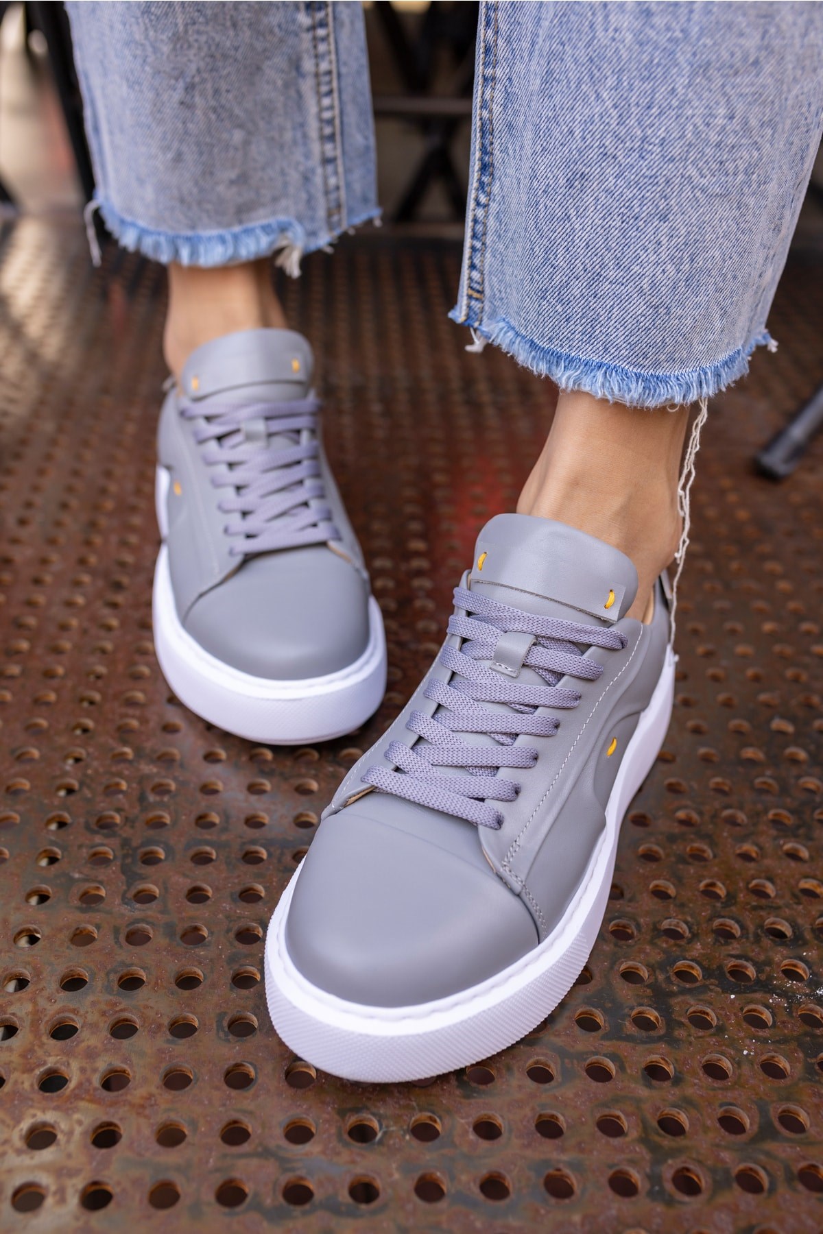 Janiska Kadin Gri Gercek Deri Eva Taban Sneaker