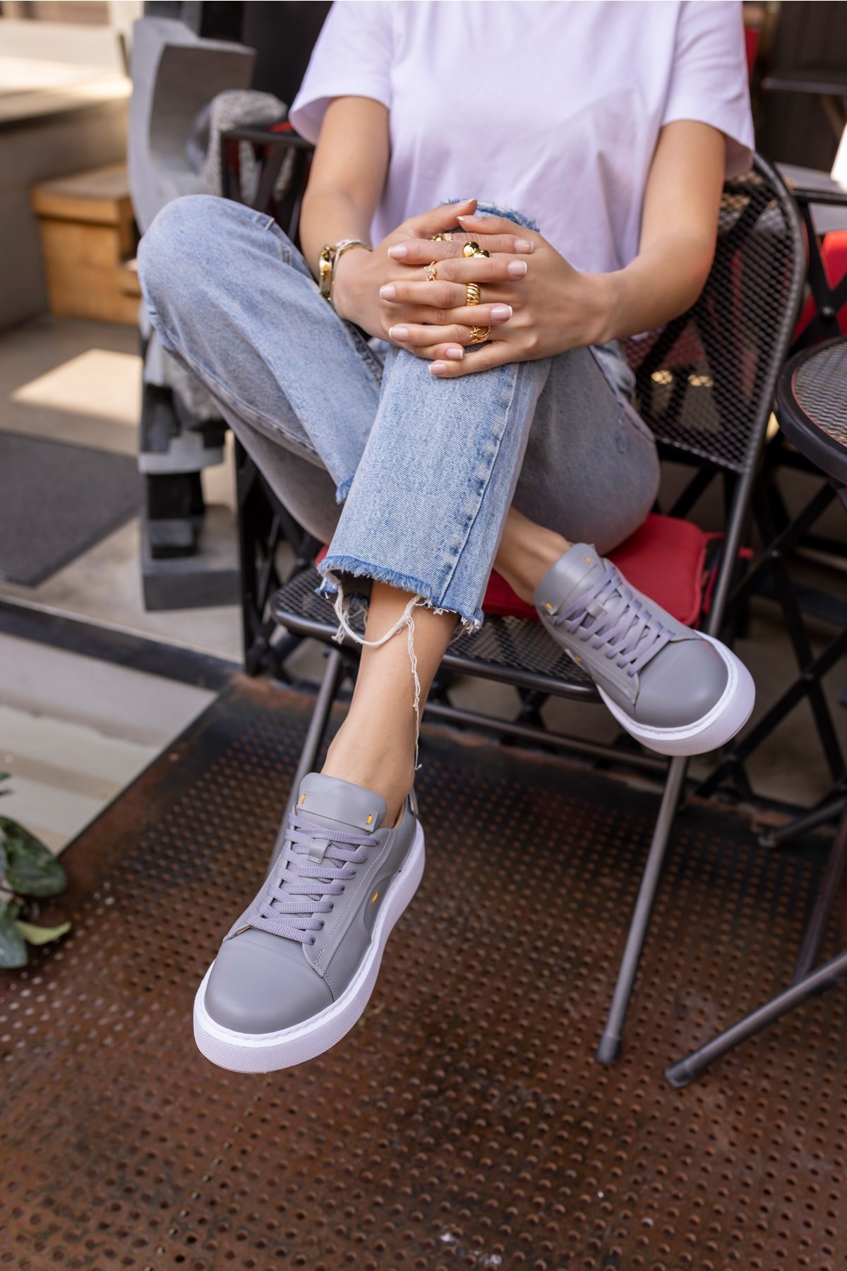 Janiska Kadin Gri Gercek Deri Eva Taban Sneaker