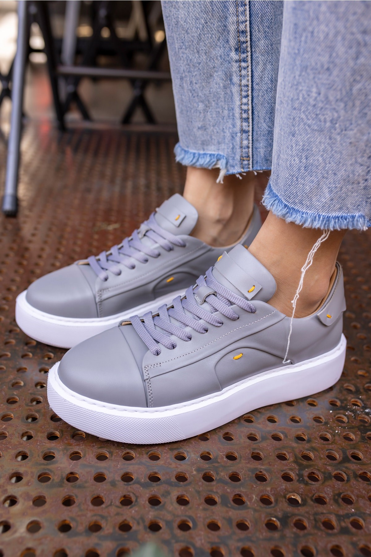 Janiska Kadin Gri Gercek Deri Eva Taban Sneaker