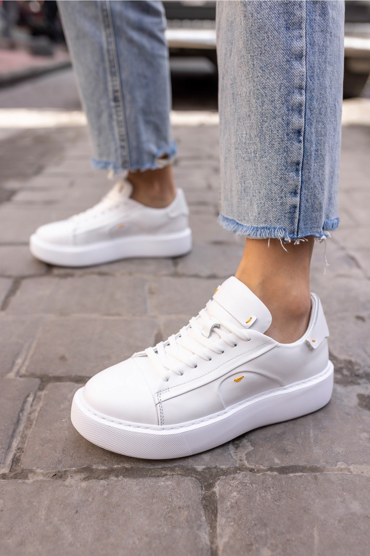 Janiska Kadin Beyaz Gercek Deri Eva Taban Sneaker