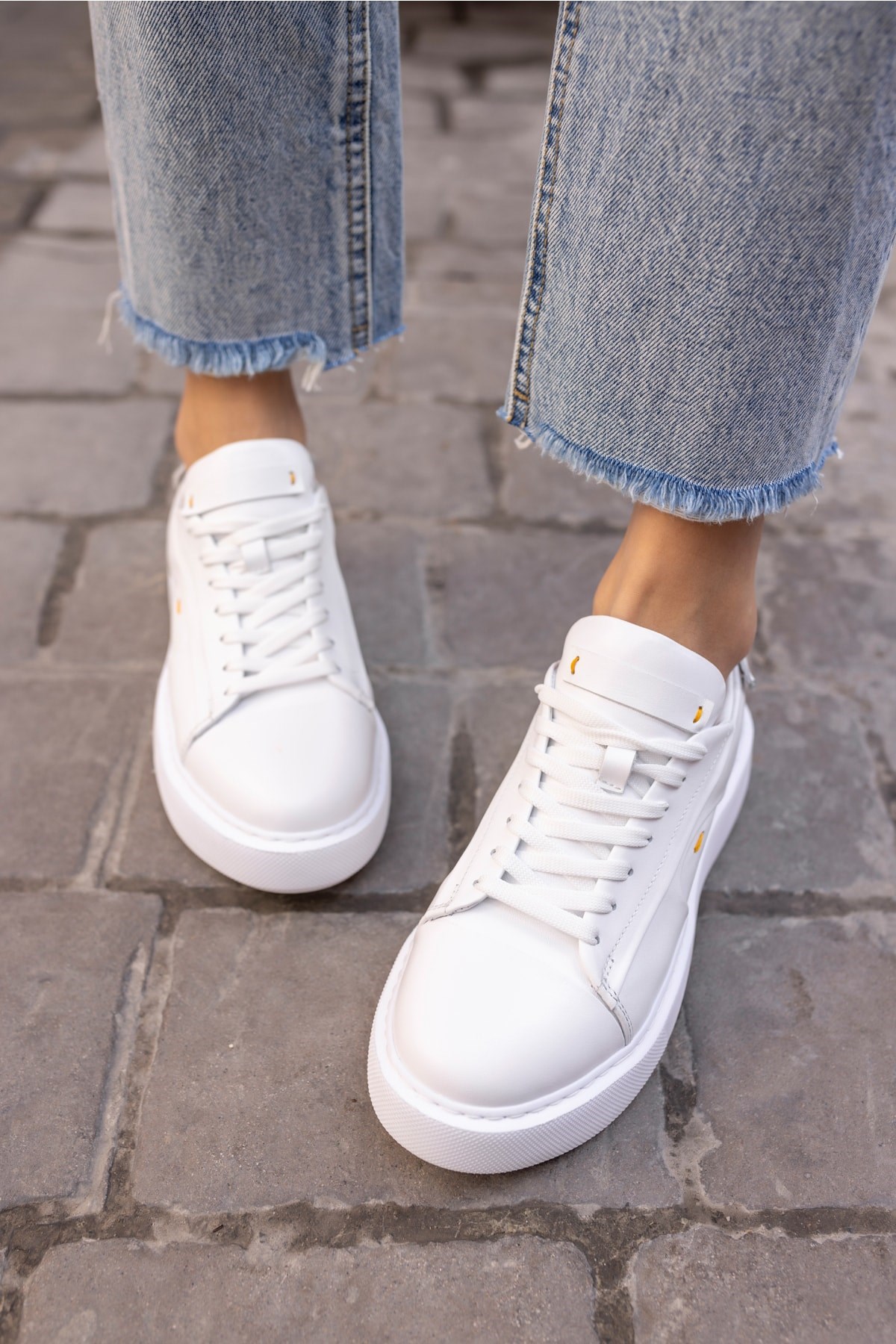 Janiska Kadin Beyaz Gercek Deri Eva Taban Sneaker