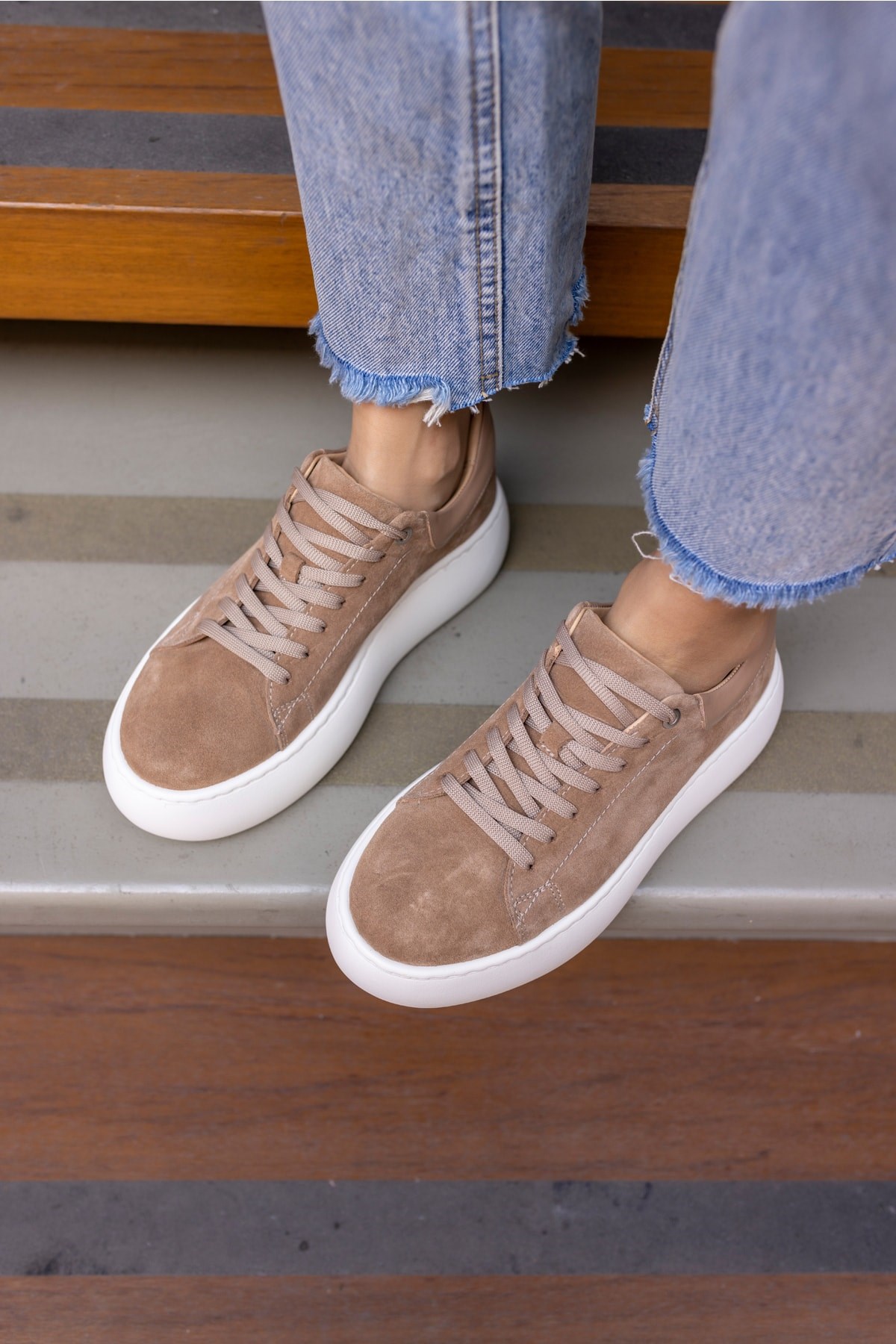 Cupy Kadin Nude Desert Gercek Deri Suet Sneaker