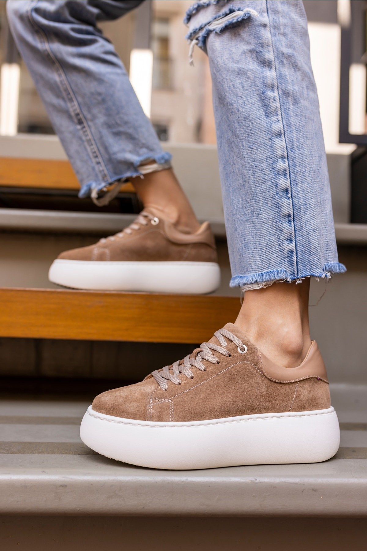 Cupy Kadin Nude Desert Gercek Deri Suet Sneaker