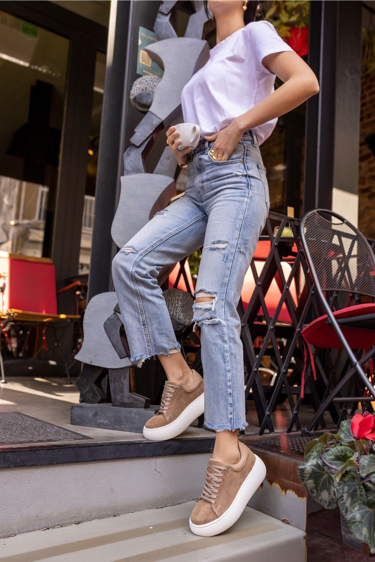 Cupy Kadin Nude Desert Gercek Deri Suet Sneaker
