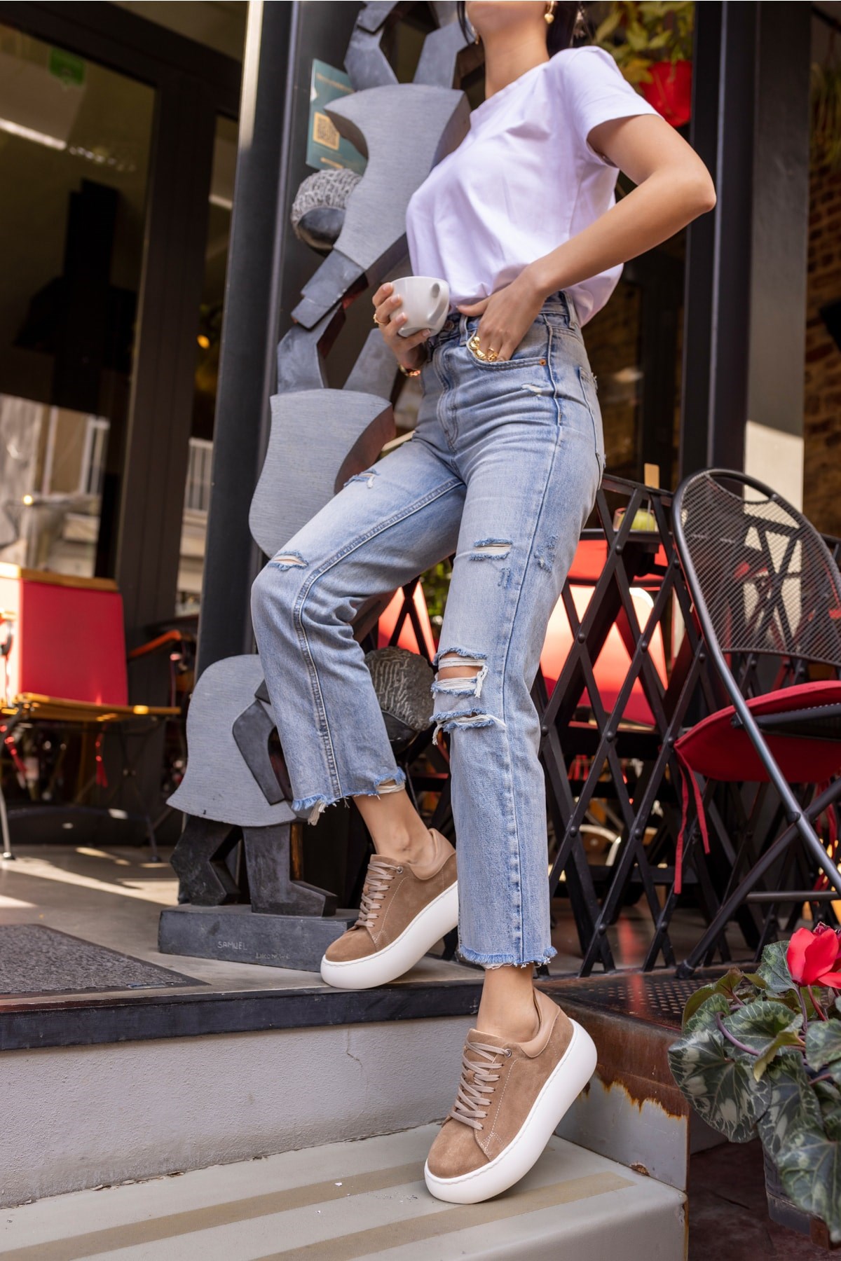 Cupy Kadin Nude Desert Gercek Deri Suet Sneaker