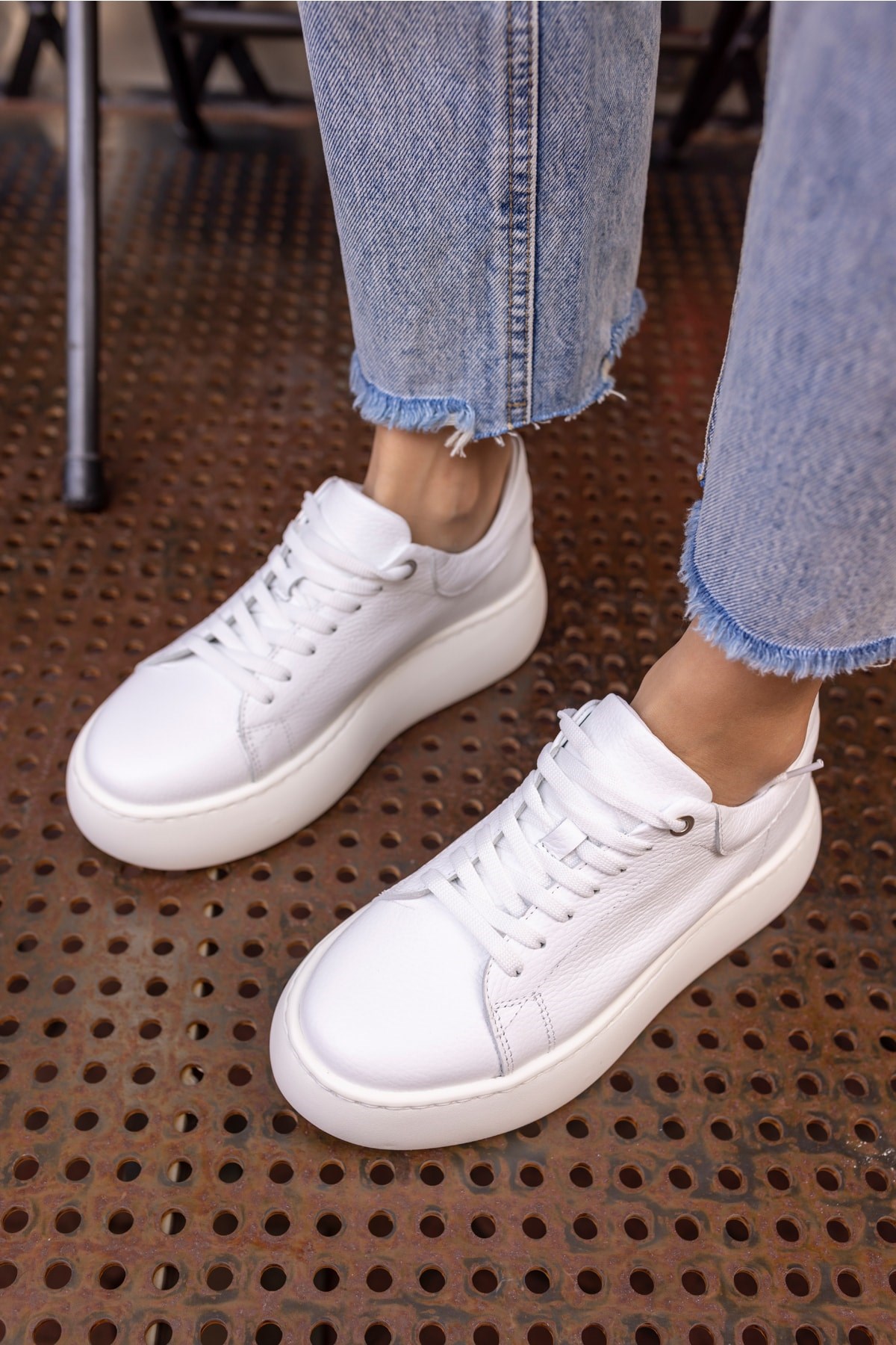 Cupy Kadin Beyaz Gercek Deri Eva Taban Sneaker