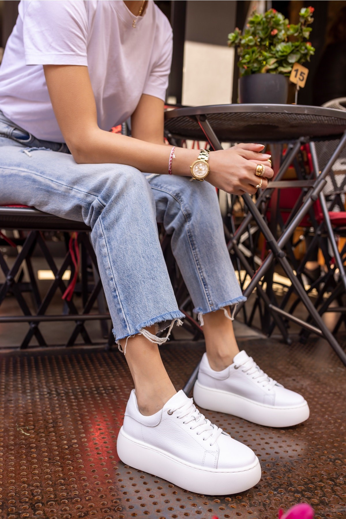 Cupy Kadin Beyaz Gercek Deri Eva Taban Sneaker