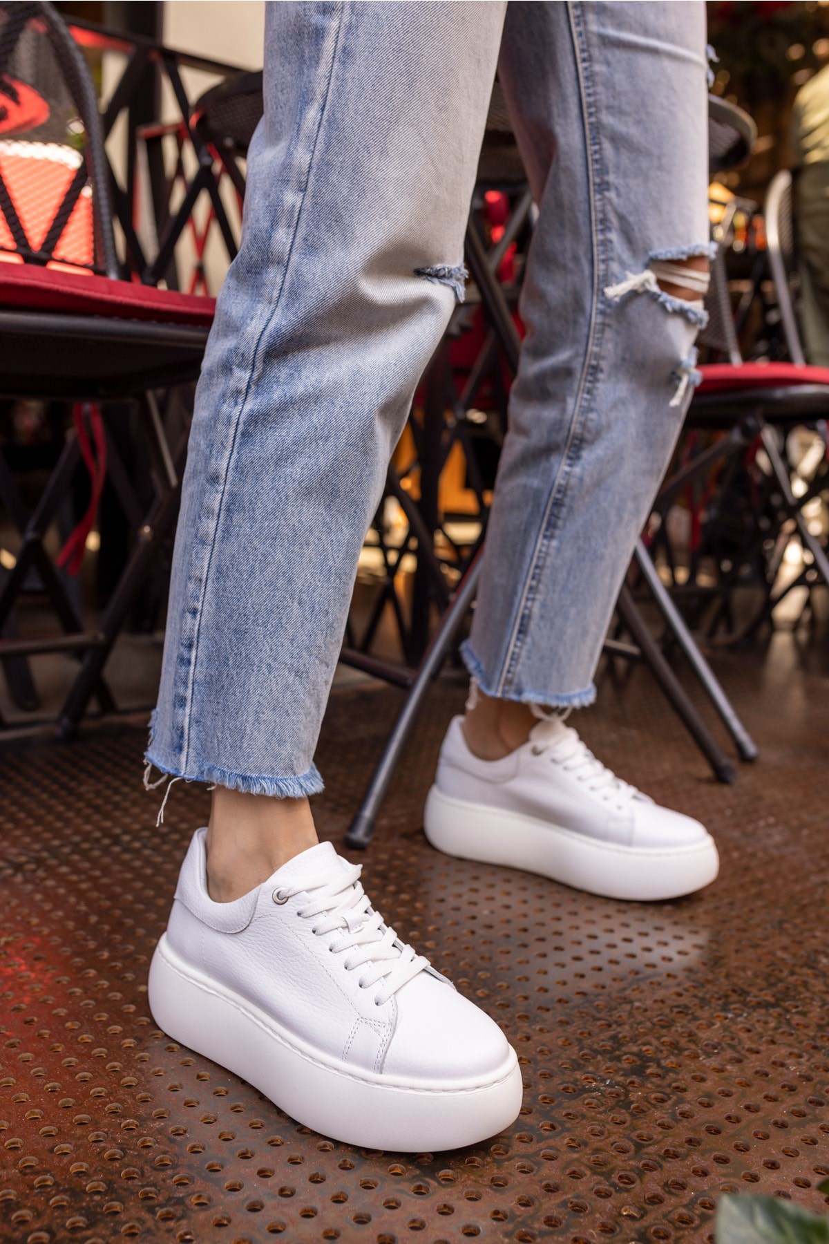 Cupy Kadin Beyaz Gercek Deri Eva Taban Sneaker