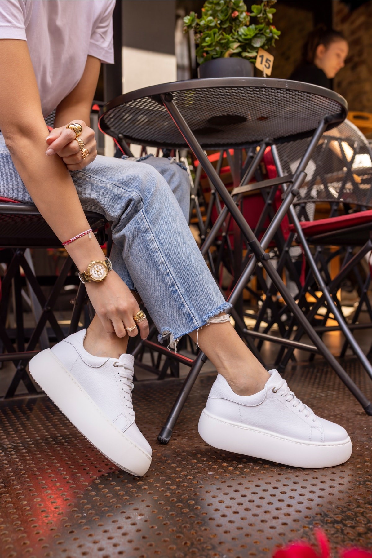Cupy Kadin Beyaz Gercek Deri Eva Taban Sneaker